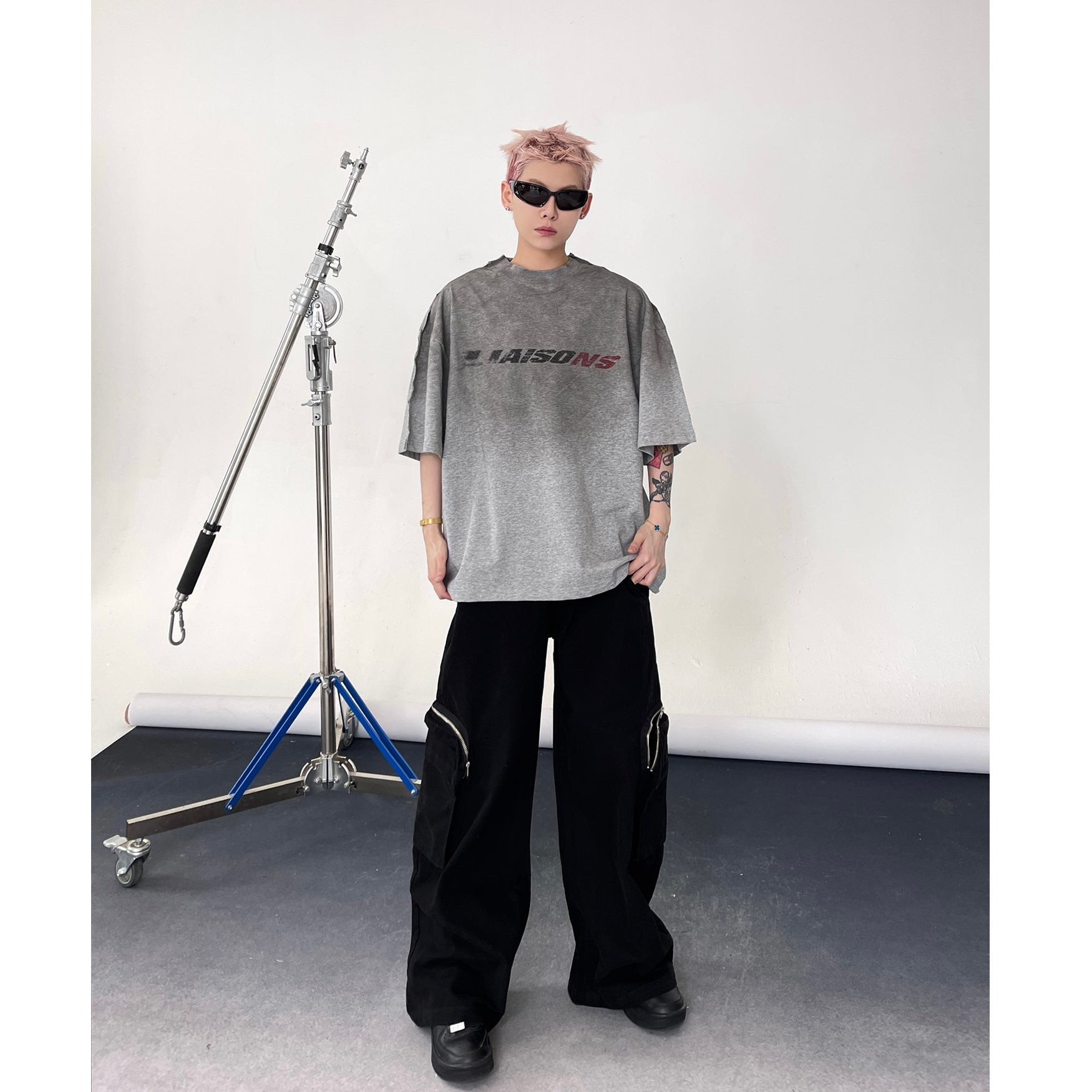 Dirty Gradient Inkjet Lettered Print T-shirt EAT146