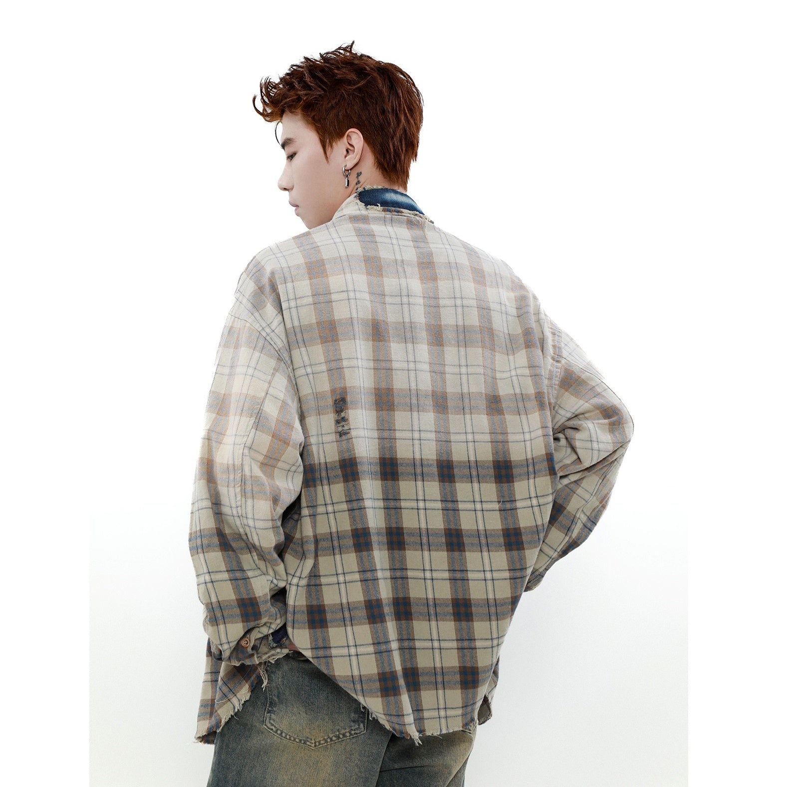 Gradient Plaid Long Sleeve Shirt Jacket MR013