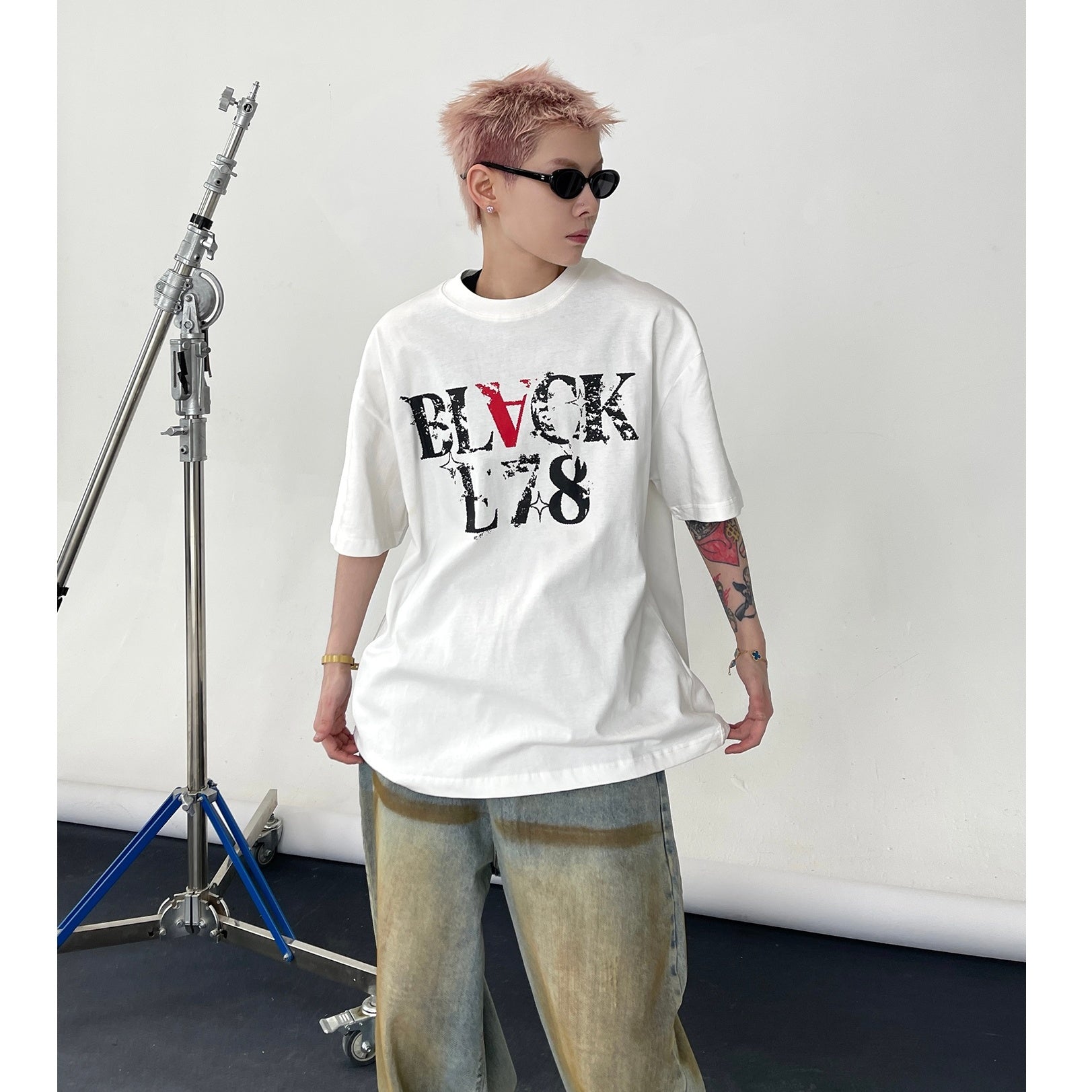 Rubbing Letter Print T-shirt EAT128