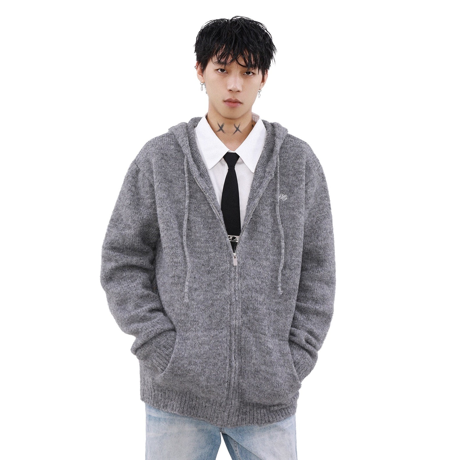 Simple Hooded Knitted Jacket MB7197