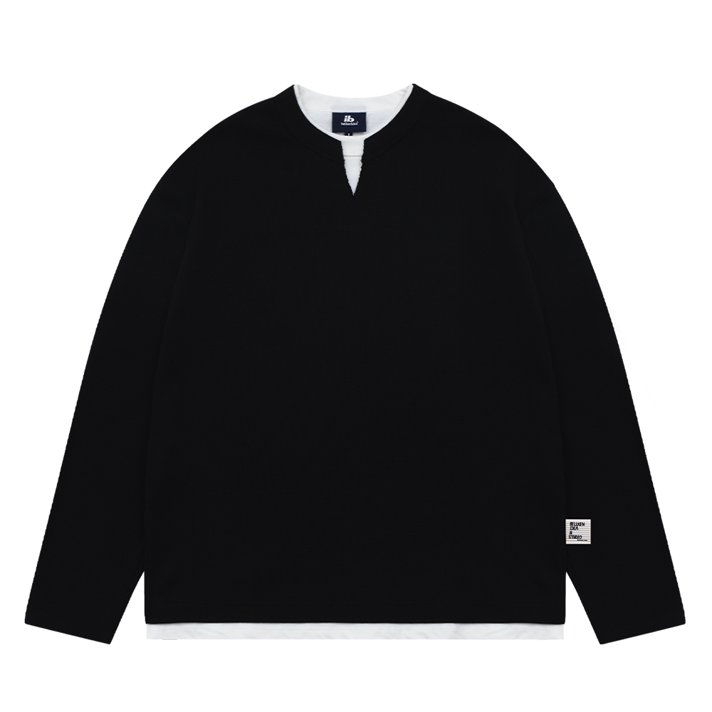 Waffle Fake Layered Long Sleeve T-shirt BI2005