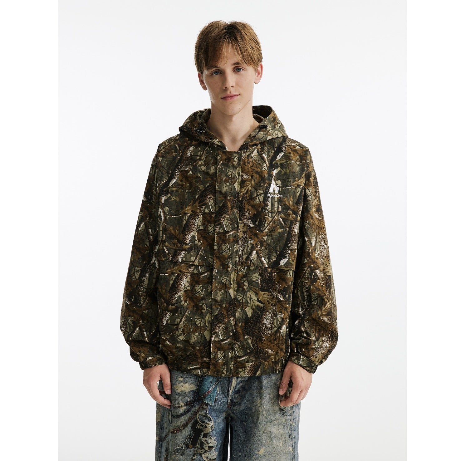 Camouflage Leaf Pattern Loose Hooded Jacket MB7177