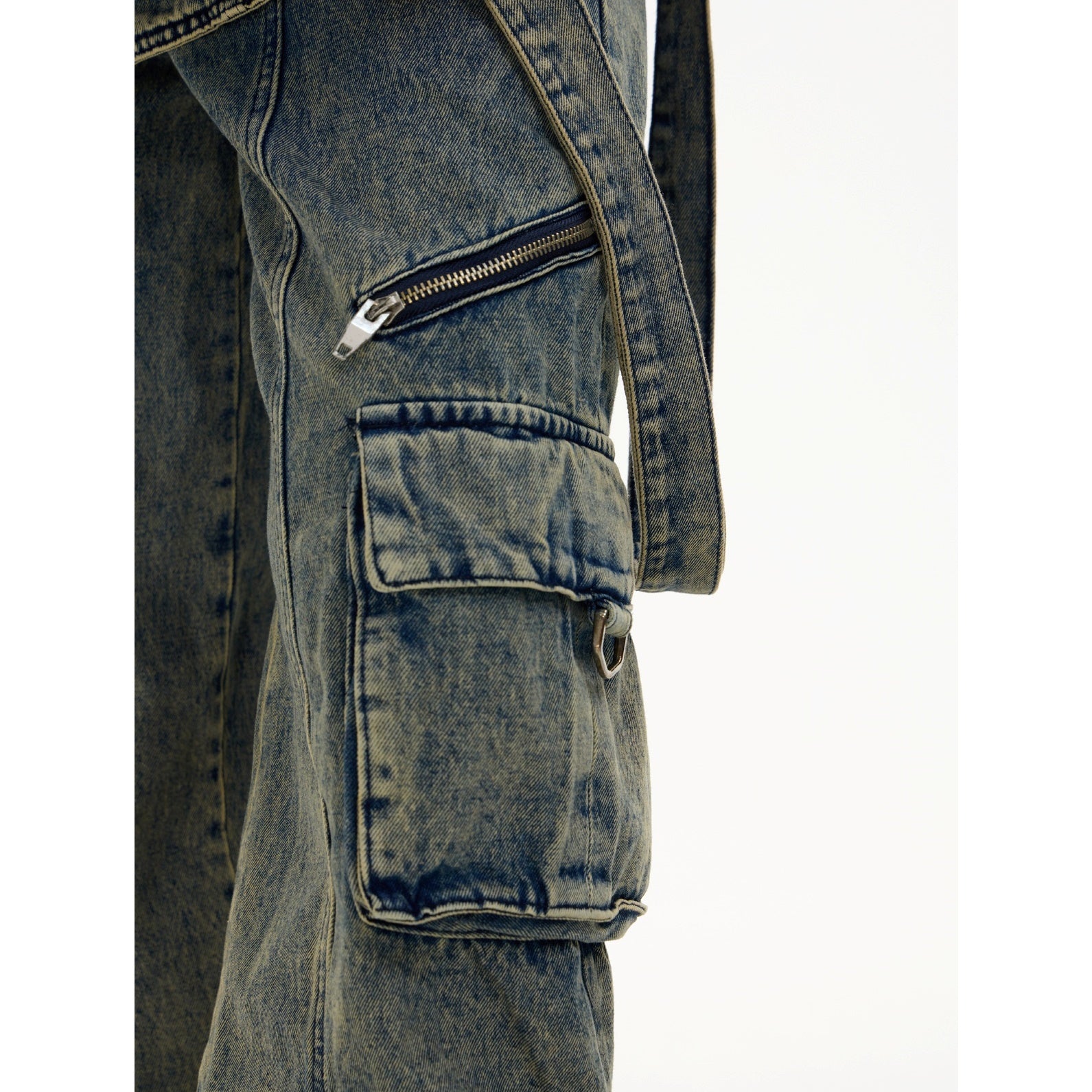 Detachable Strap Washed Cargo Jeans MB7030