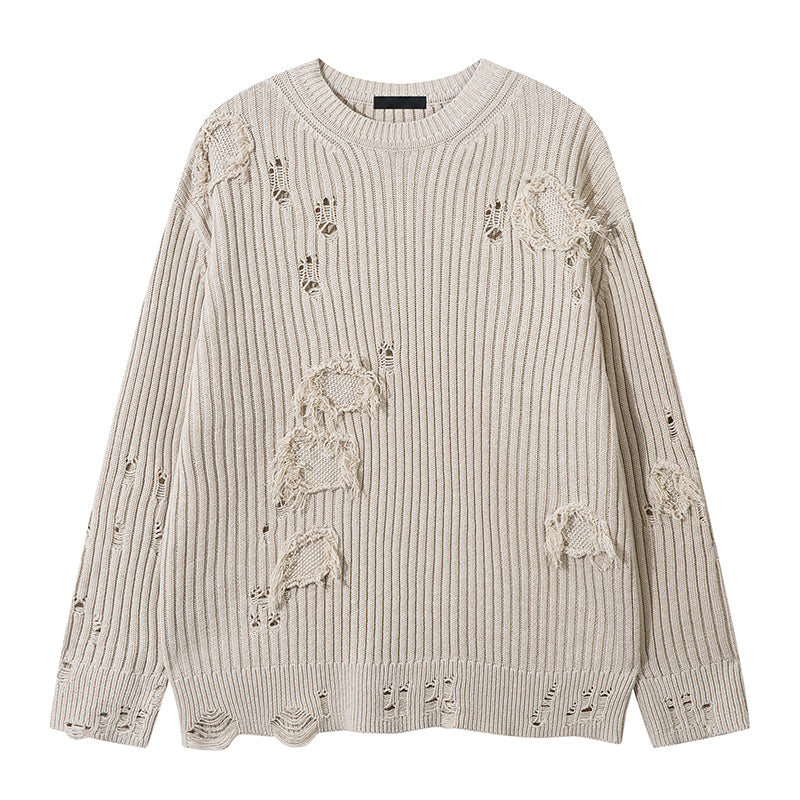 Heavy Industry Washed Ripped Tassel Sweater MB7296