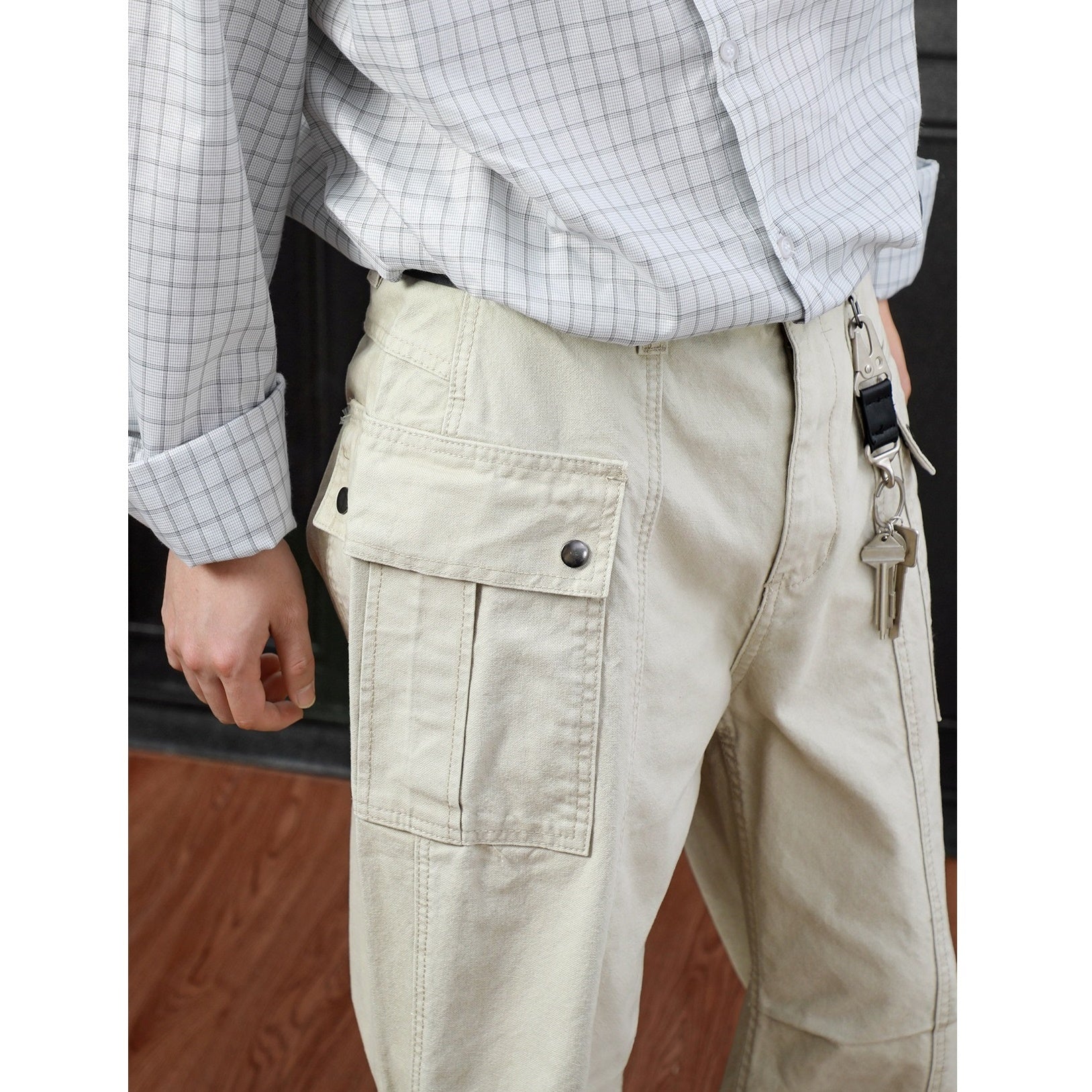 Pleated Design Washed Cargo Pants MB7314