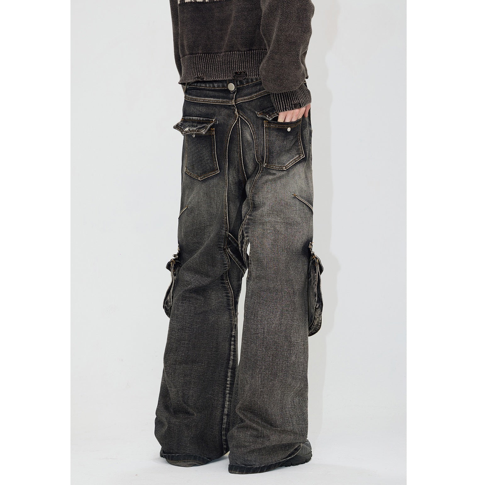 Strap Zipper Detachable Pocket Cargo Jeans MB7031