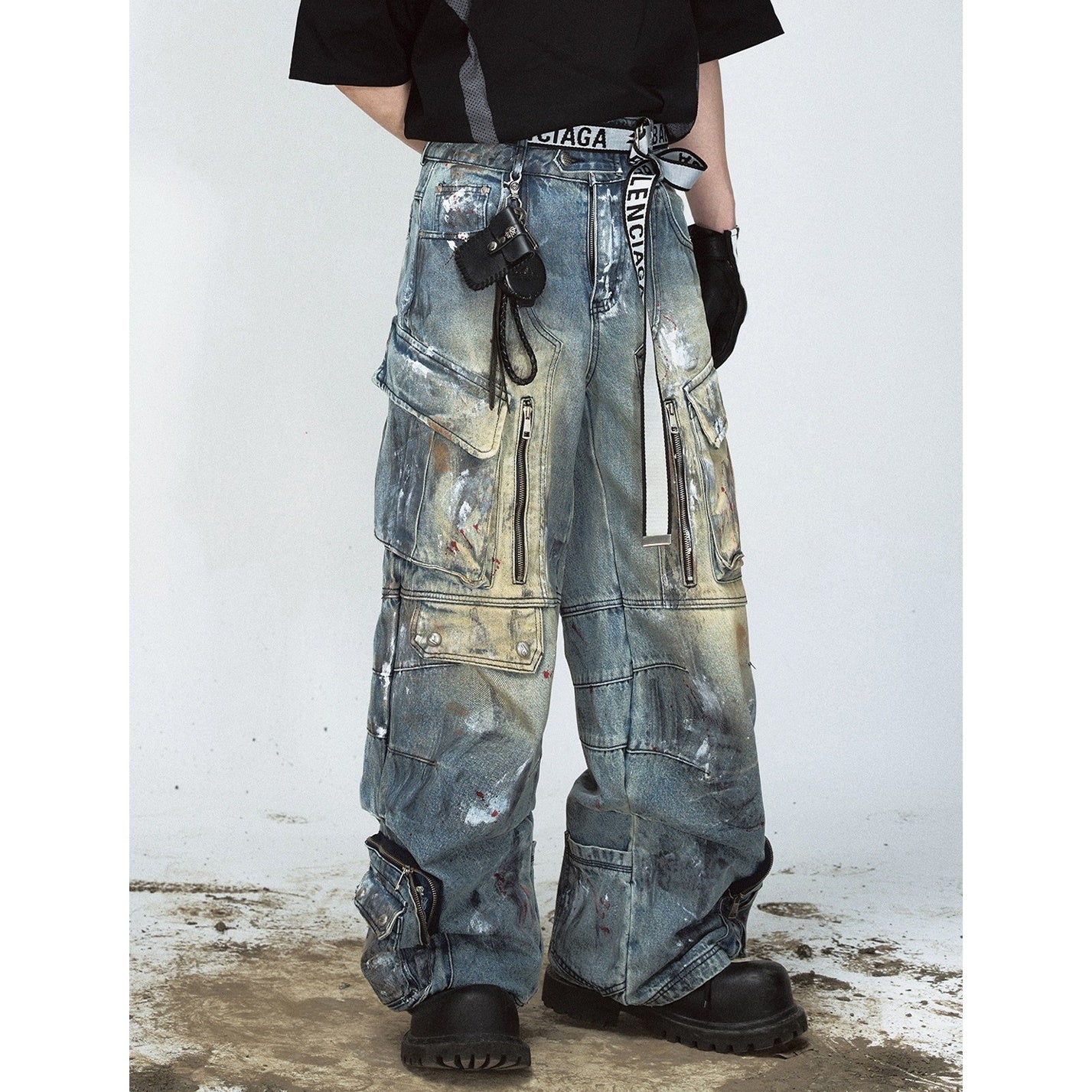 Graffiti Paint Design Wide-leg Cargo Jeans MB7029