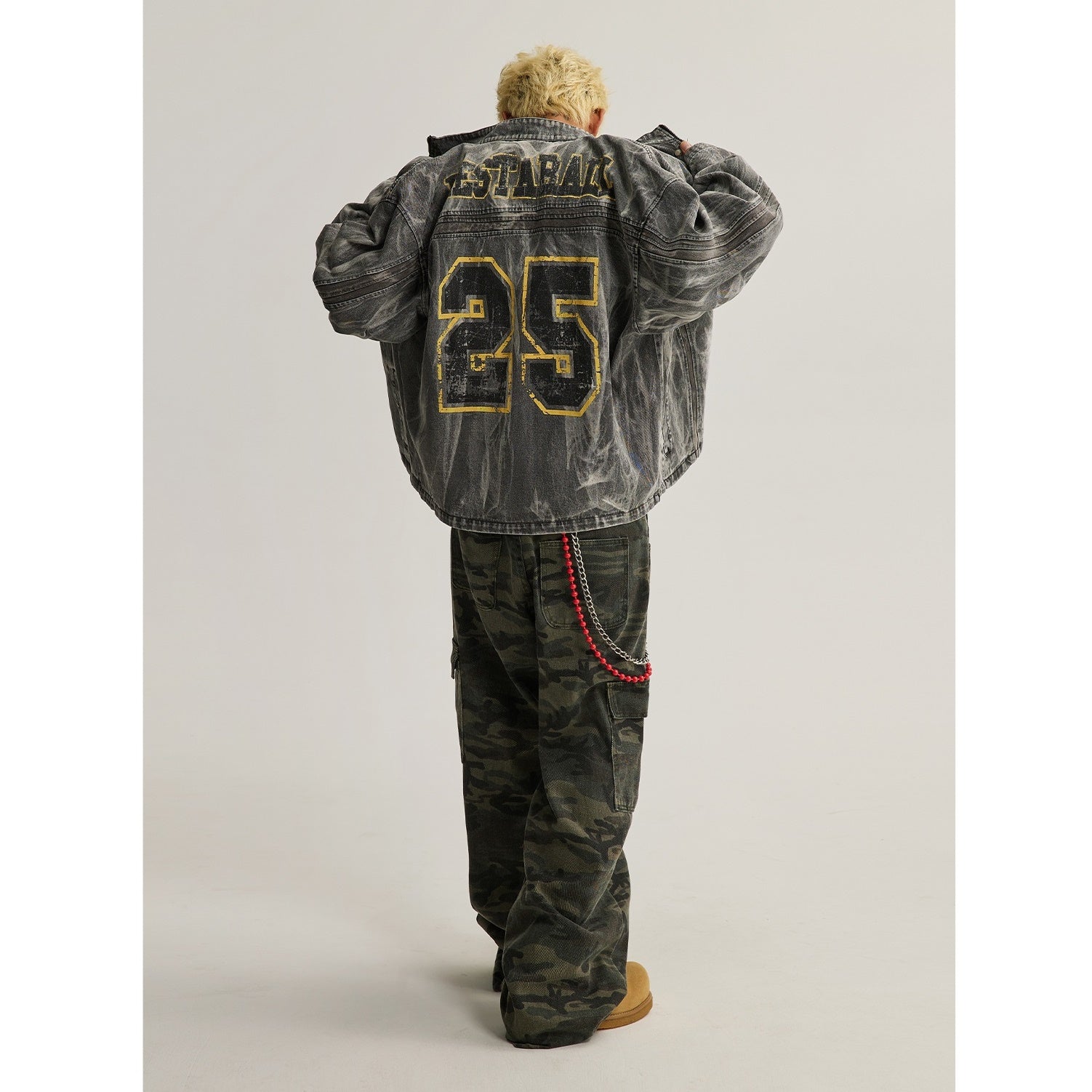 Street Distressed Graffiti Print Wash Denim Jacket MB7251