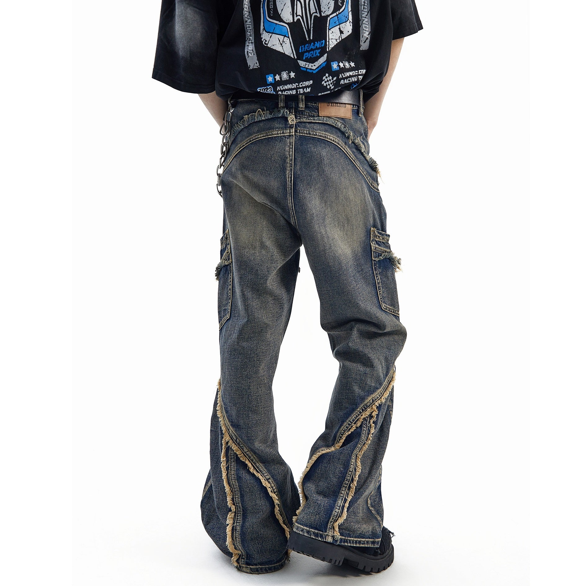 Raw Fringe Spliced Bootcut Jeans MB7269