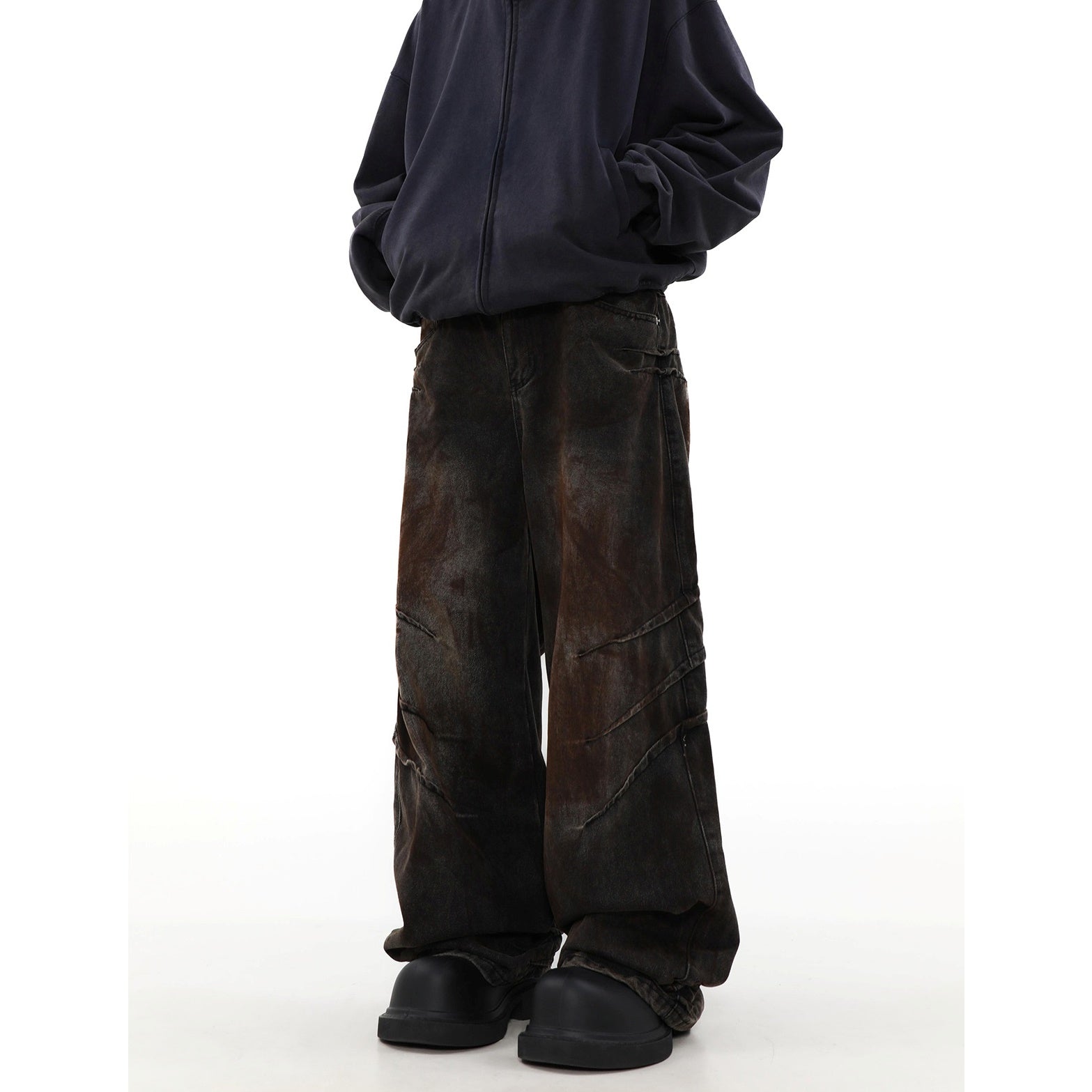 Dirty Stitch Design Loose Straight-leg Denim Pants MR012