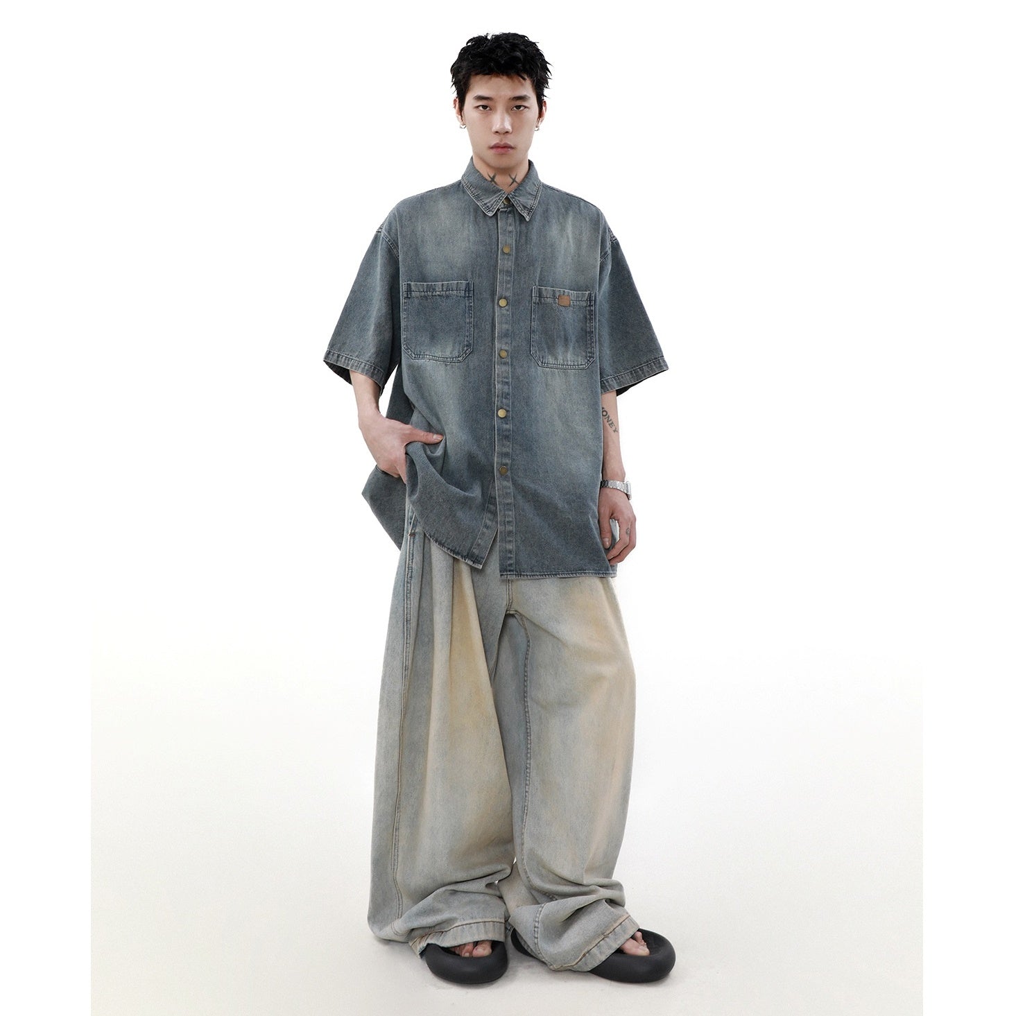 Retro Wash Denim Short Sleeve Loose Shirt MR020