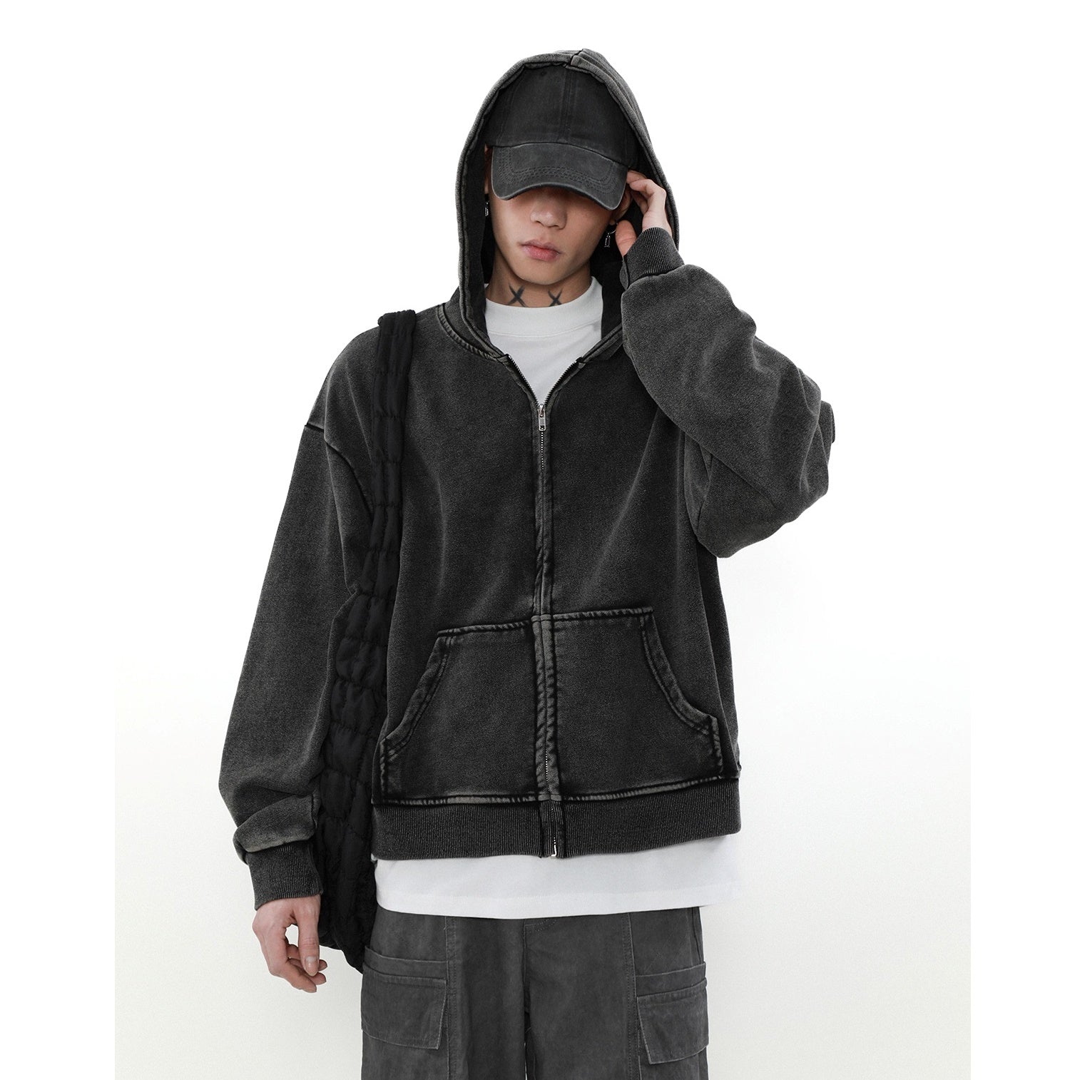 Washed Cropped Hooded Sweat Jacket MR016