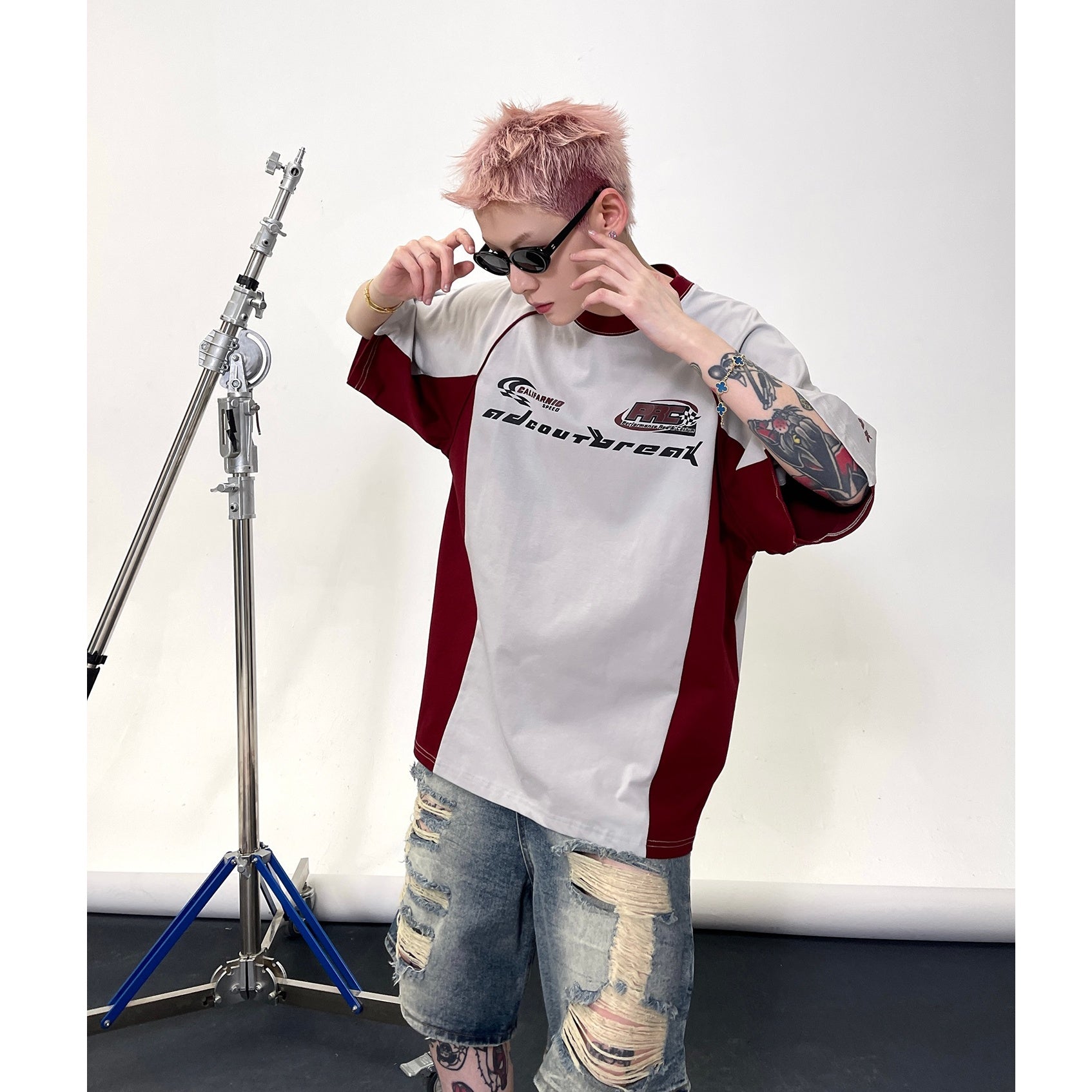 Racing Style Contrast Stitching T-shirts EAT139
