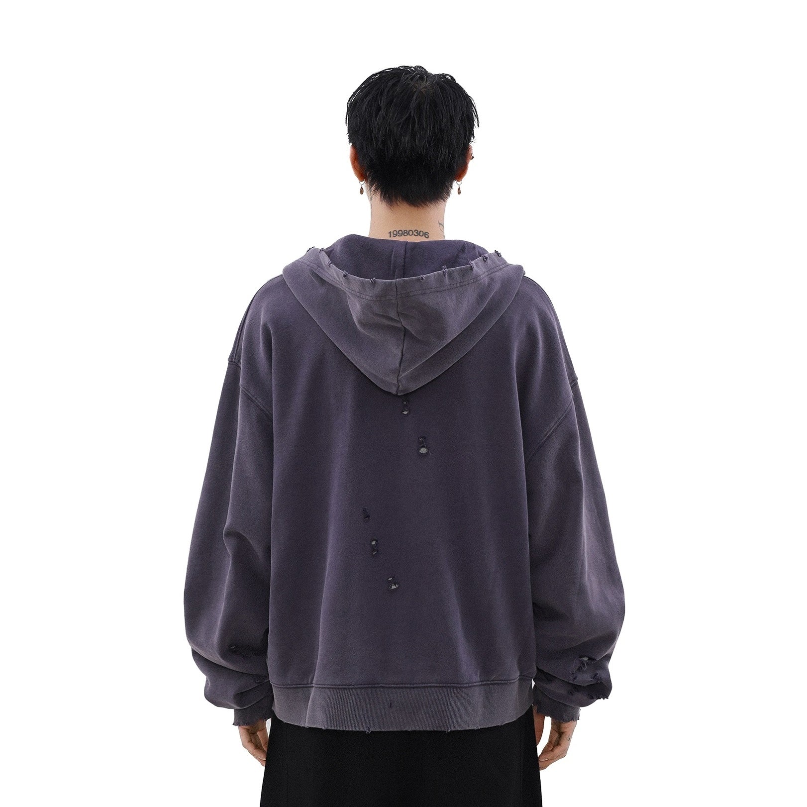 Street Distressed Sweat Zip-Up Hooded Parka MB7189