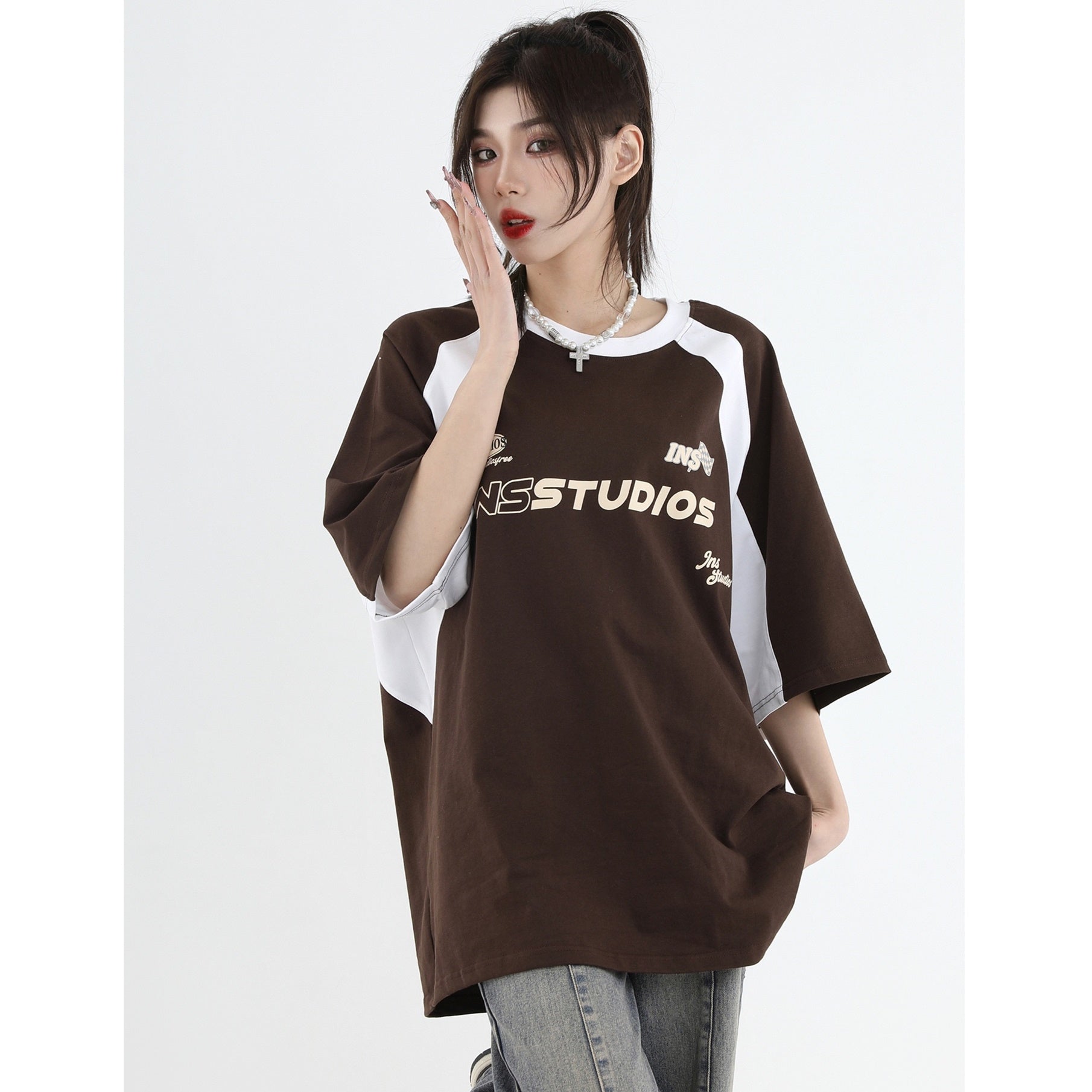 Contrast Color Raglan Sleeve Racing Design T-shirt IN7006