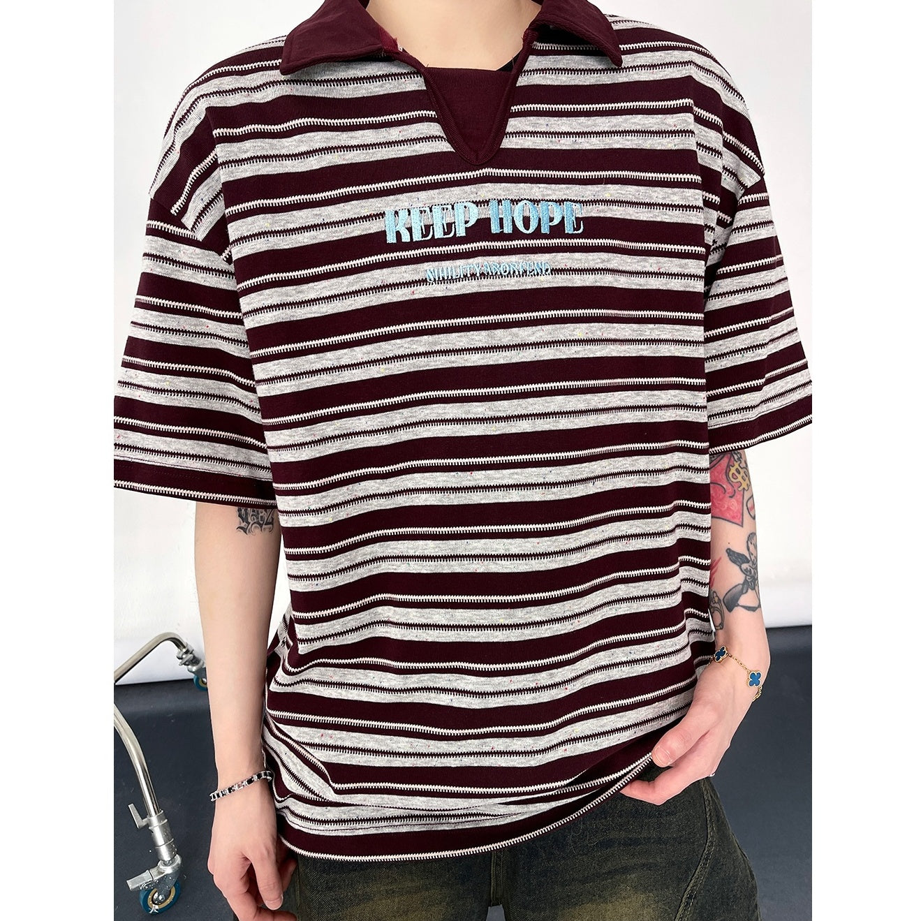 Embroidered Letter Border Polo Shirt EAT121