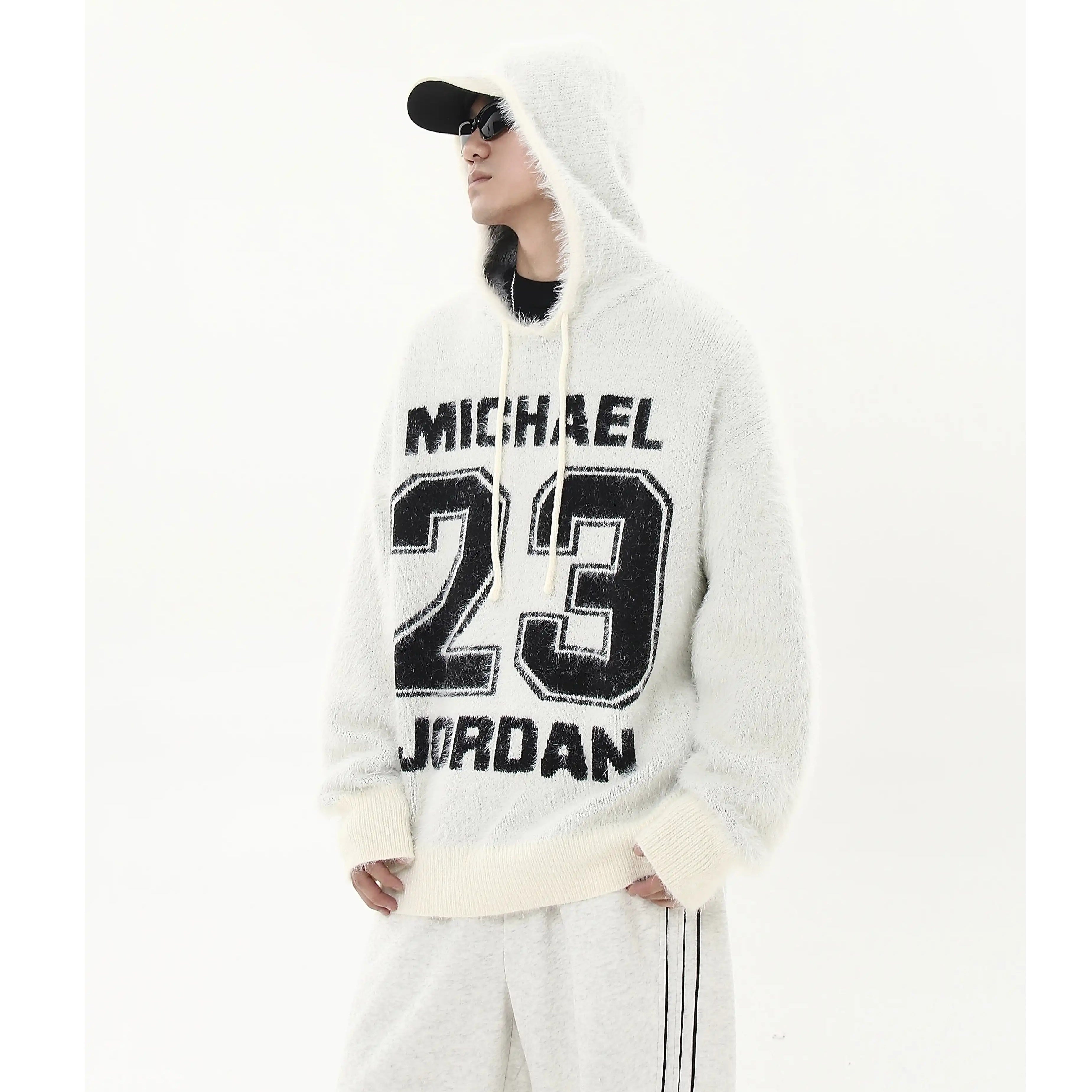 Sporty Alphabet Shaggy Knitted Hoodie MB7214