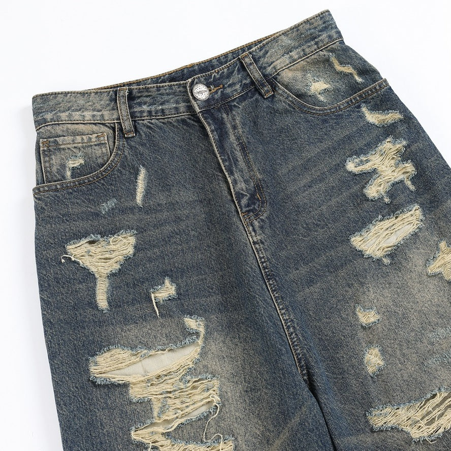 Heavy Wash Ripped Loose Straight Jeans MB7231