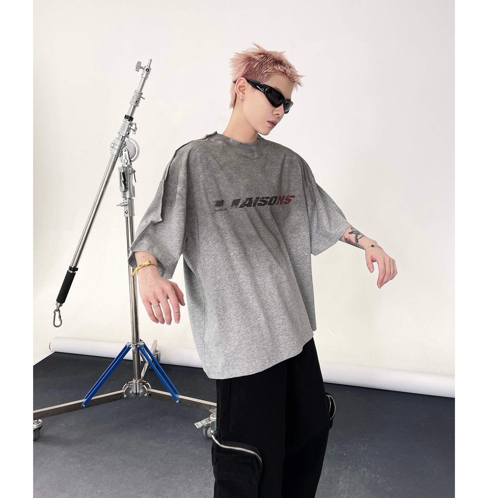 Dirty Gradient Inkjet Lettered Print T-shirt EAT146