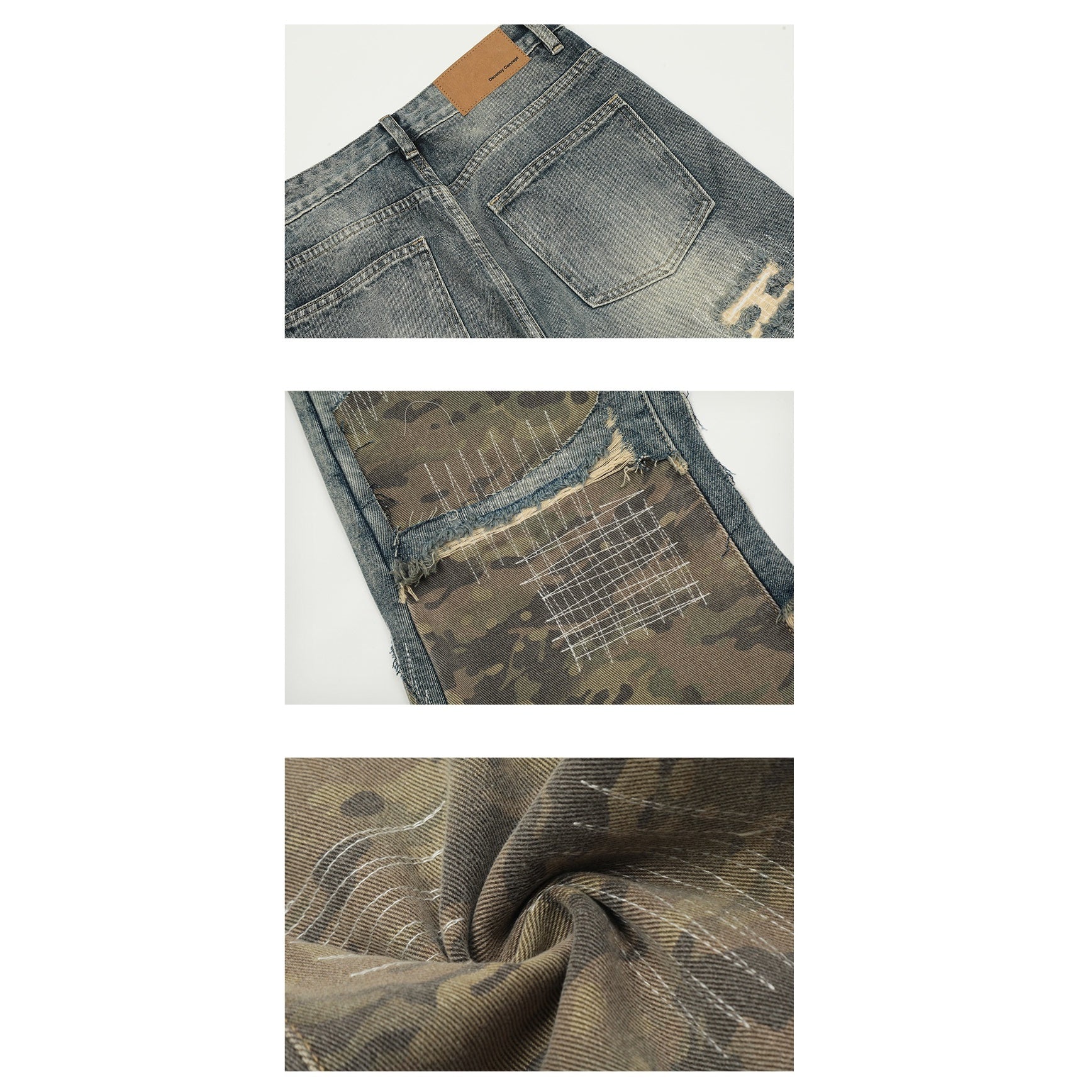 Splicing Camouflage Destruction Whiskering Jeans MB7206