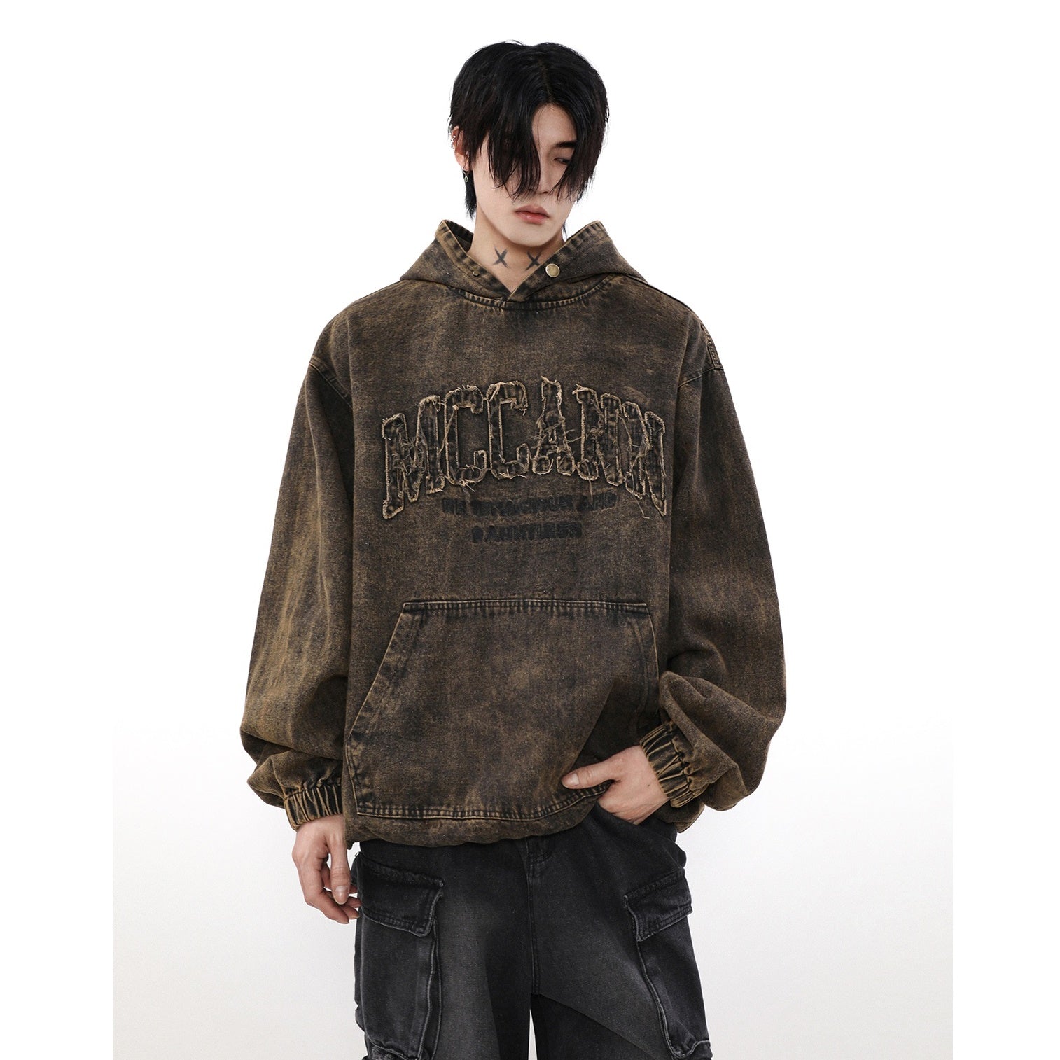 Distressed Wash Denim Hoodie MB7081