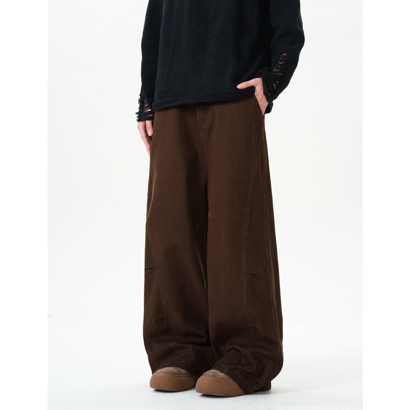 Washed Distressed Switching Design Wide Pants NA7009