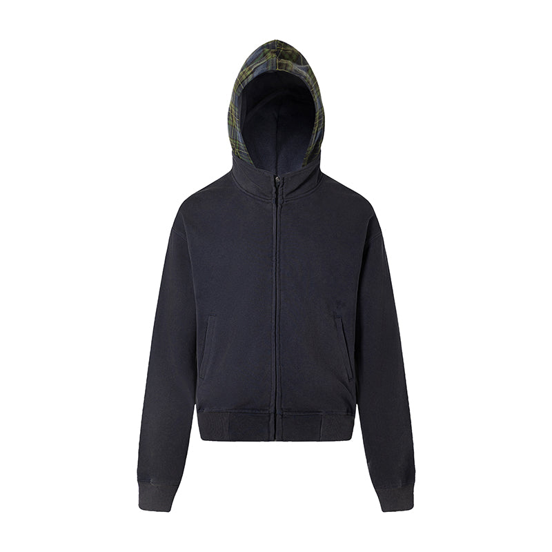 Check Hooded Stand Collar ZIP-Up Parka MB7234