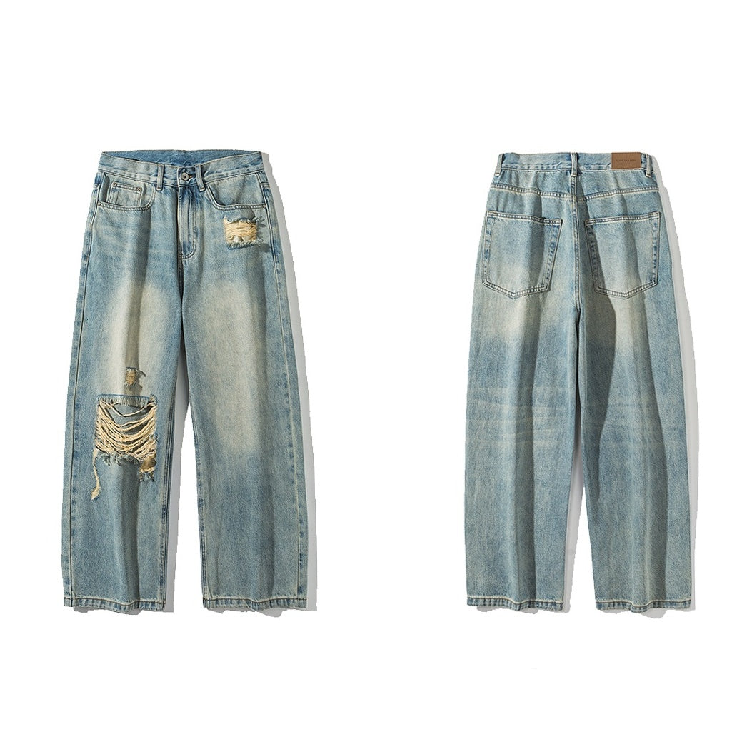 Wash Distressed Ripped Loose Jeans NA7008