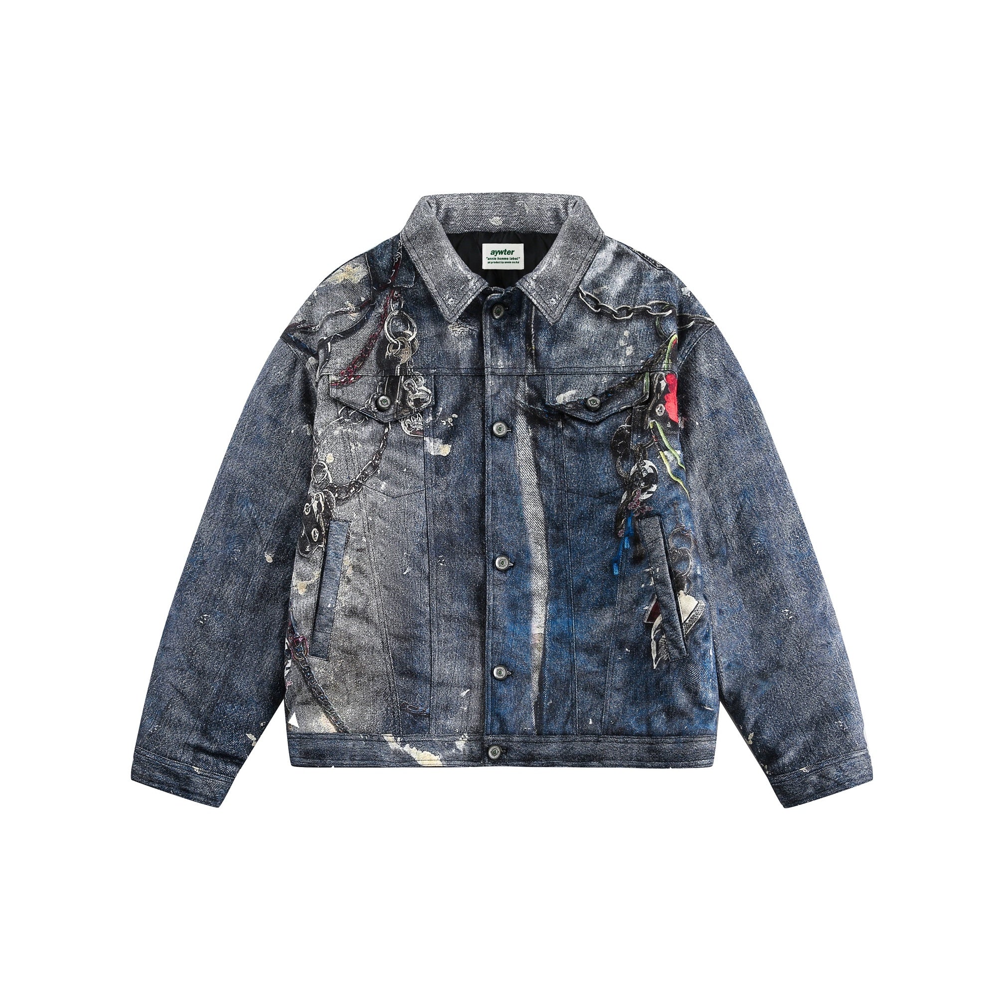 Street 3D Chain All-Print Denim Jacket MB7215