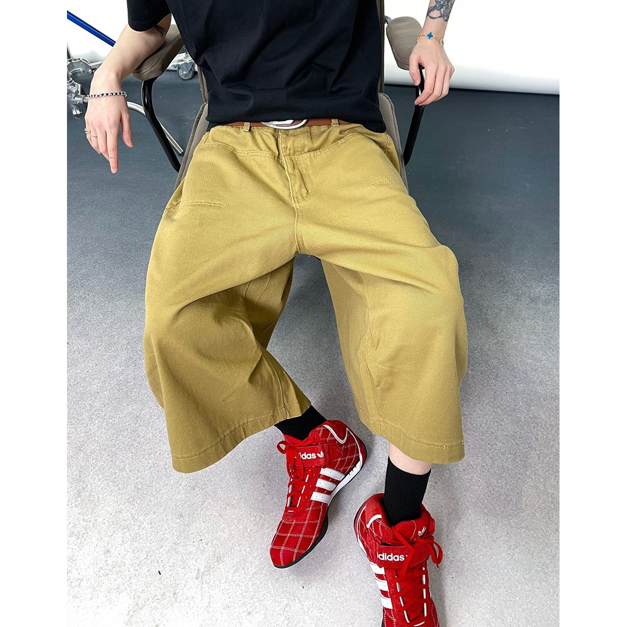 Washed Wide-leg Work Cropped Pants EAT118