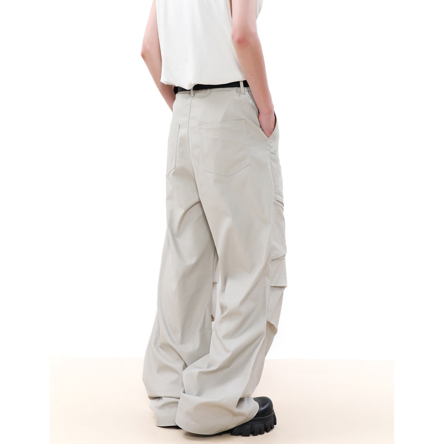 Pleated Design Loose Straight Multi-pocket Pants MR040