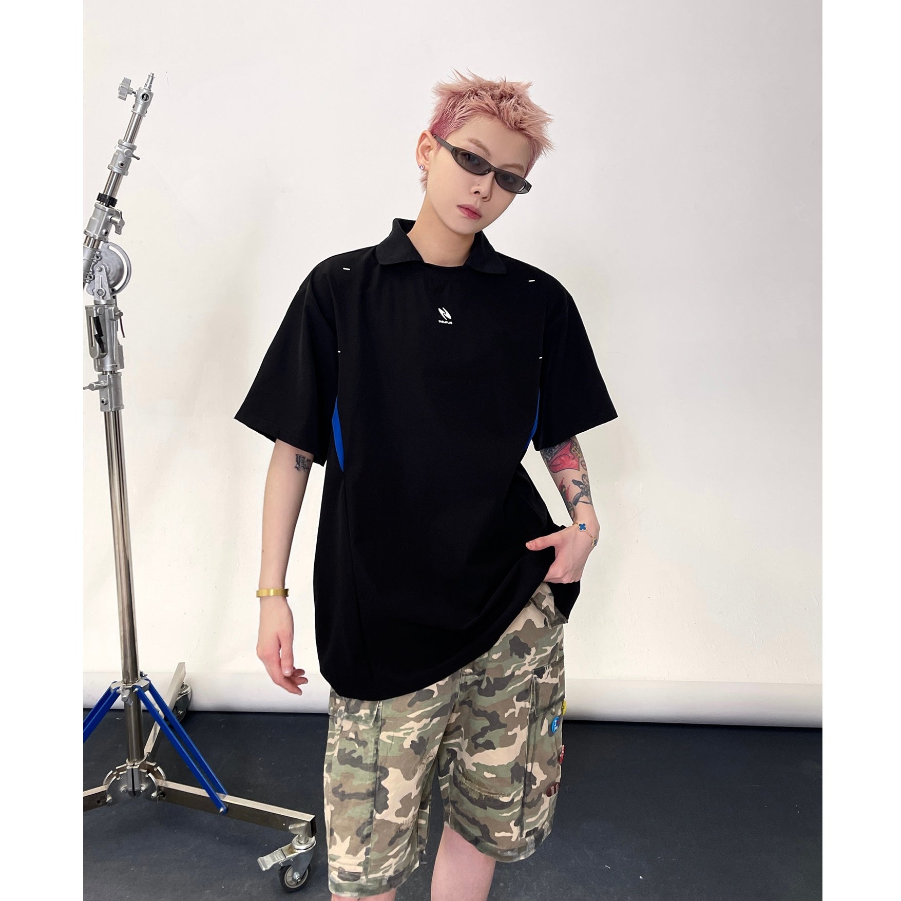 Patchwork Contrast Polo Collar T-shirt EAT134