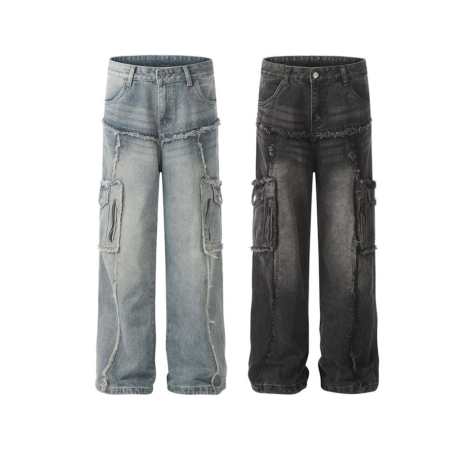 Street Raw Edge Stitch Cargo Jeans MB7229