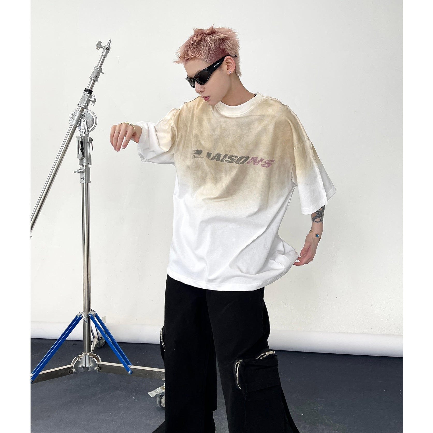 Dirty Gradient Inkjet Lettered Print T-shirt EAT146