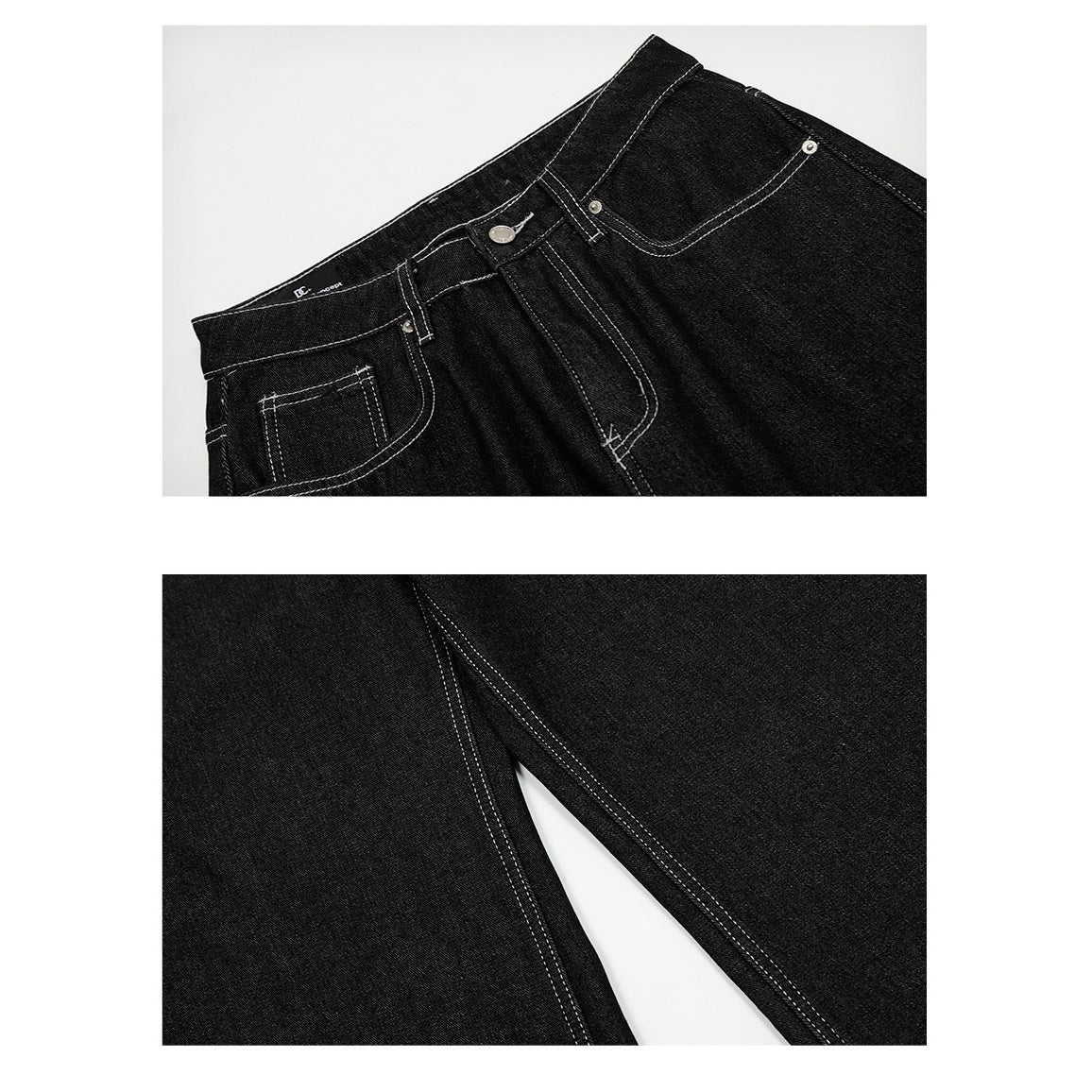 Stitch Design Loose Straight Black Jeans MB7290