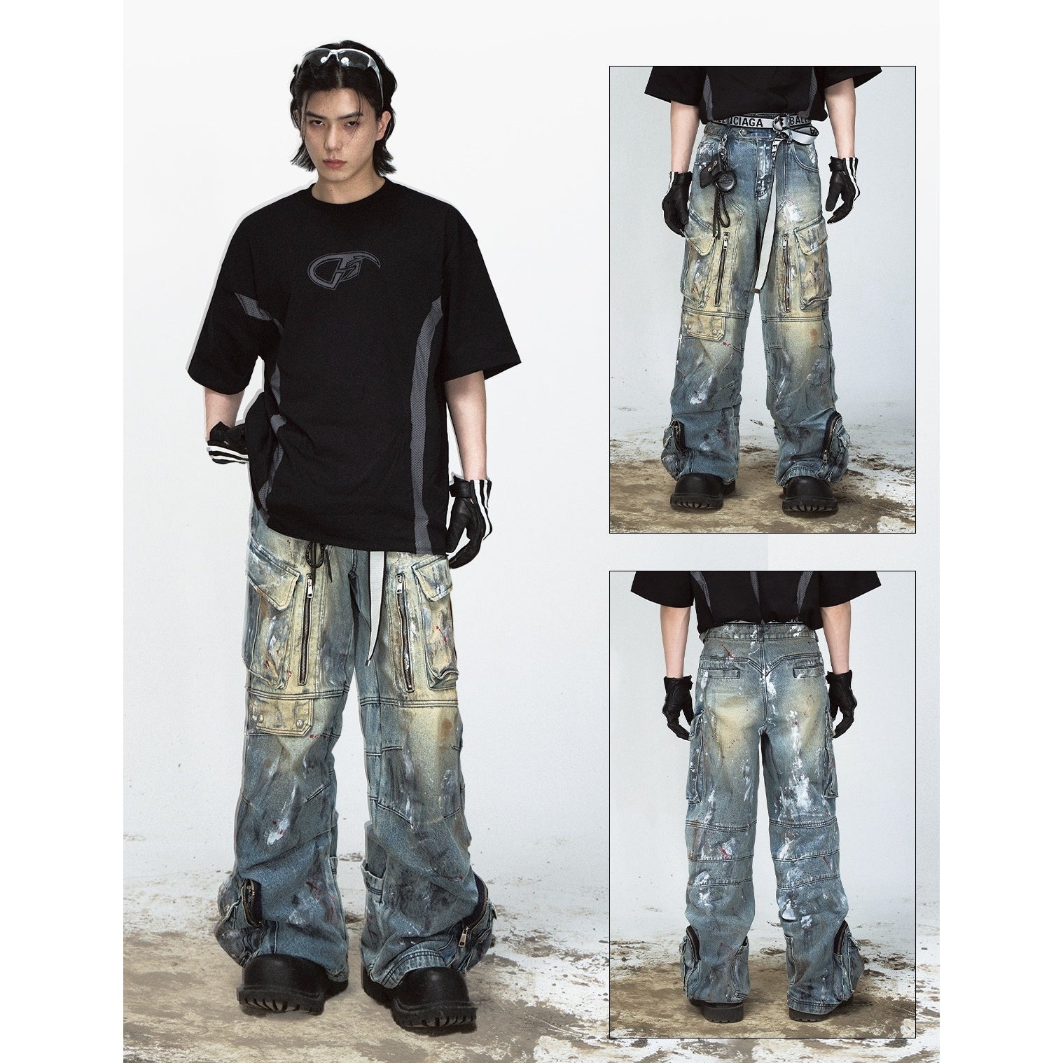 Graffiti Paint Design Wide-leg Cargo Jeans MB7029