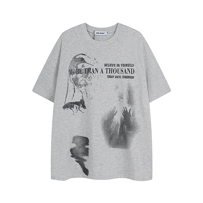 Blurred Figure Print T-shirt MR038