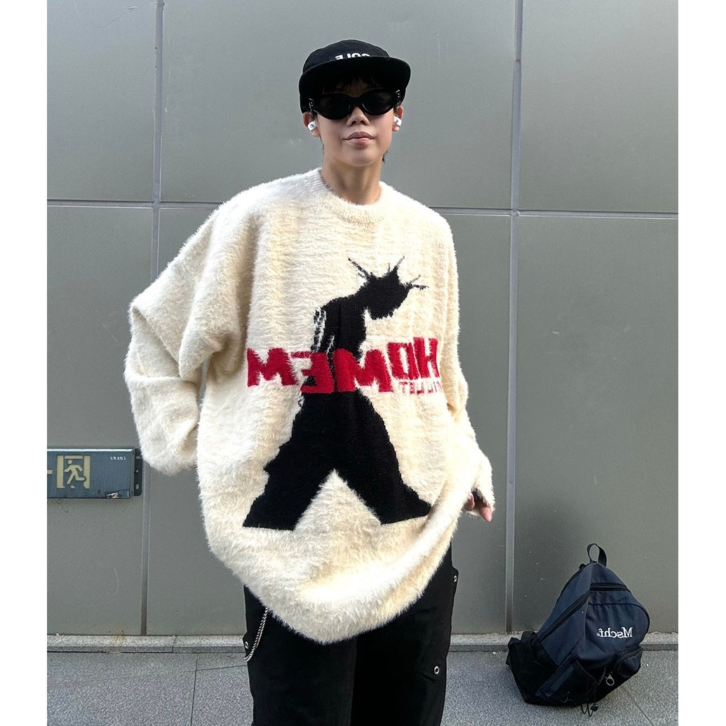 Street Pedestrian Letter Jacquard Loose Sweater MB7133