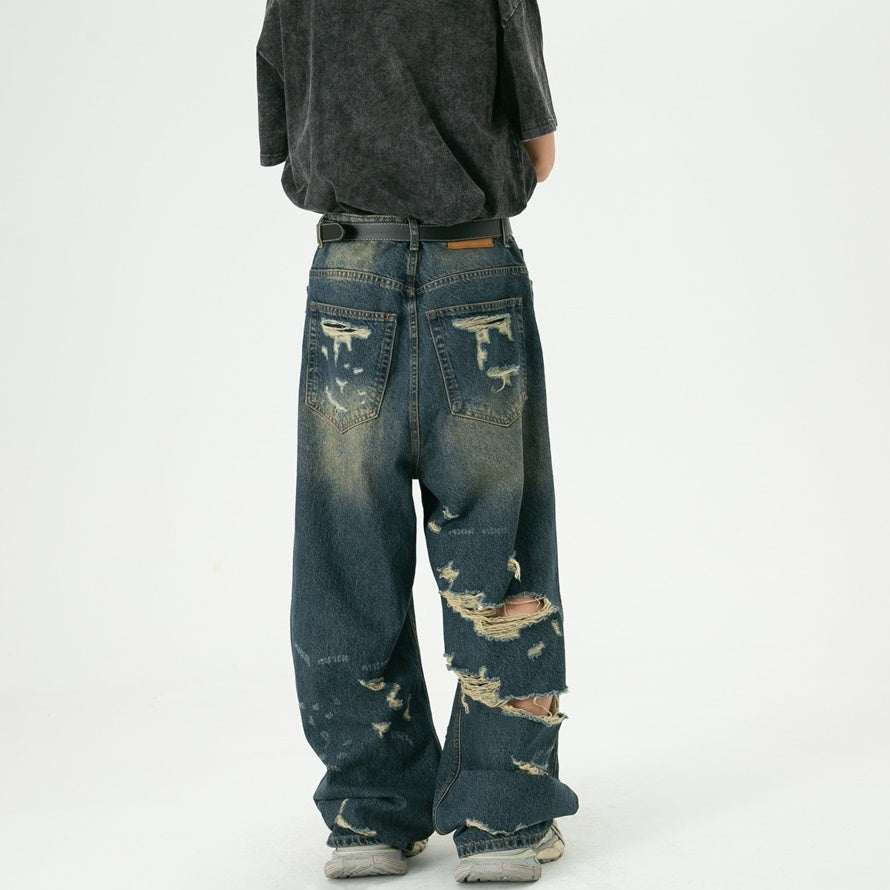 Heavy Wash Ripped Loose Straight Jeans MB7231