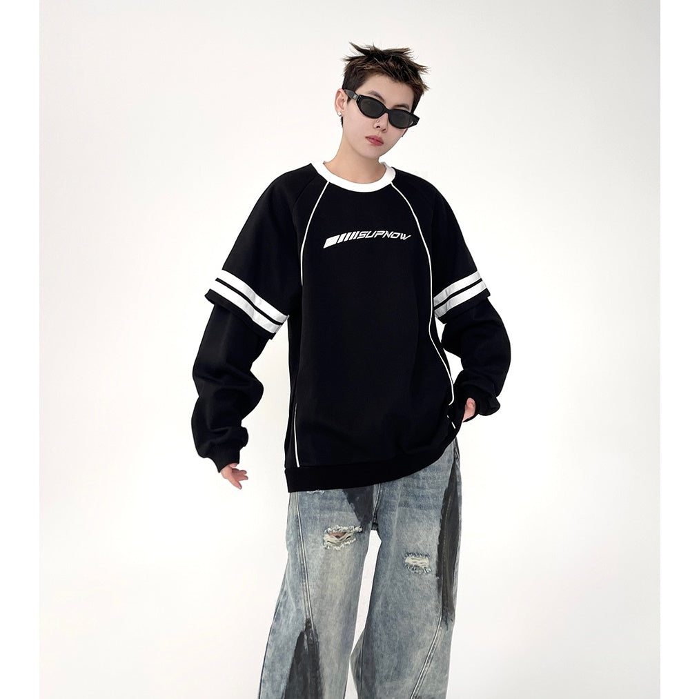 Fake Two Piece Stitching Contrast Long Sleeve T-Shirt MB7088