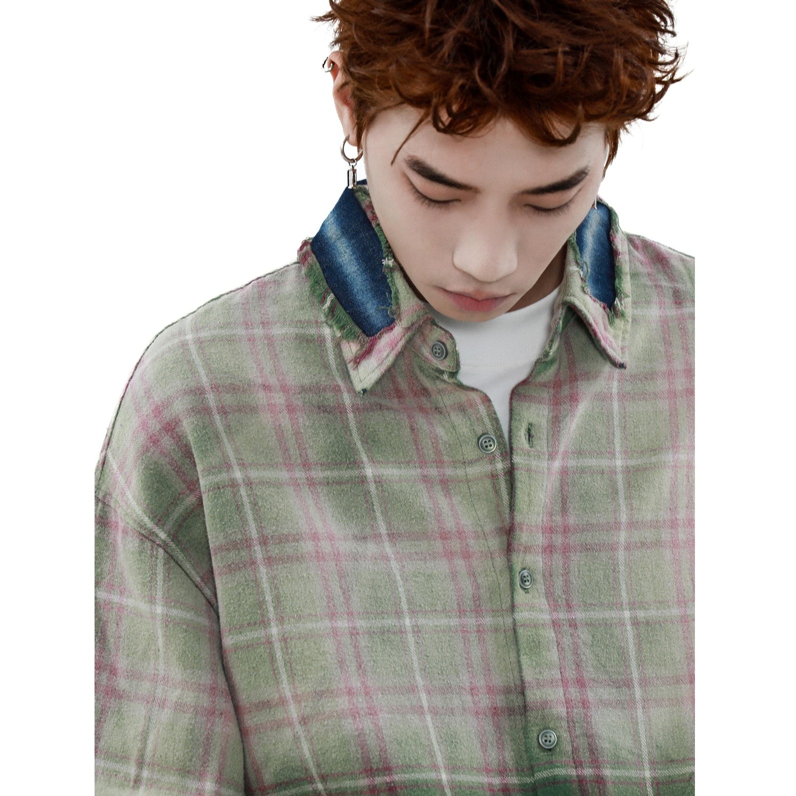 Gradient Plaid Long Sleeve Shirt Jacket MR013