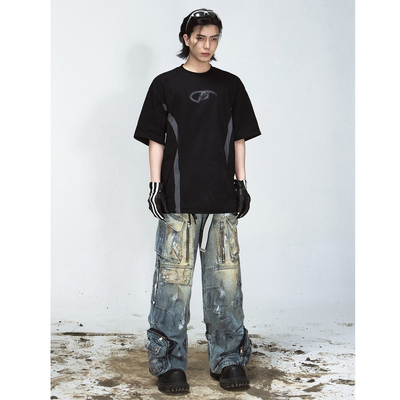 Graffiti Paint Design Wide-leg Cargo Jeans MB7029