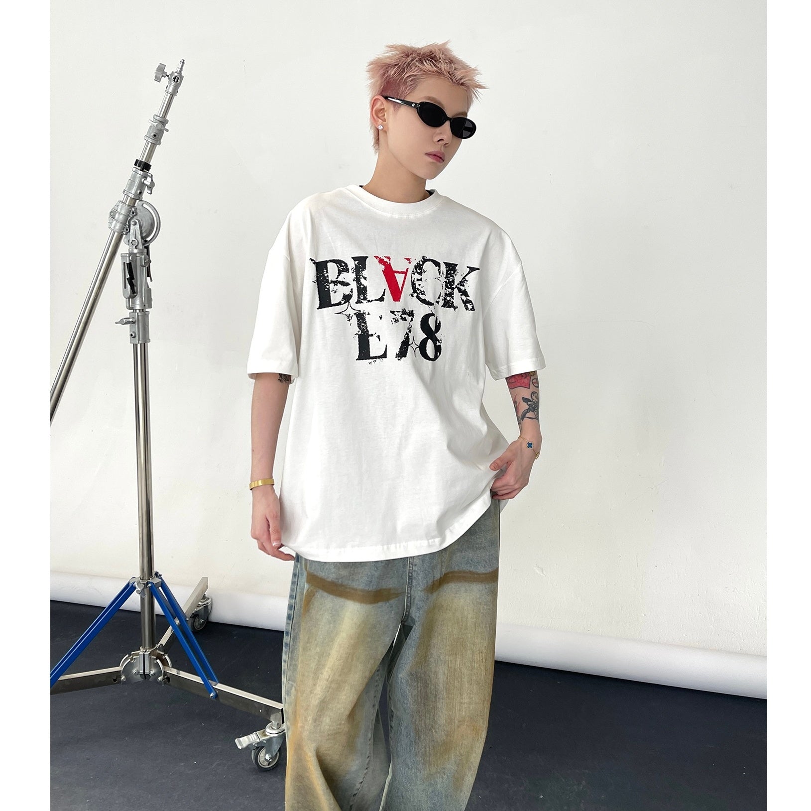 Rubbing Letter Print T-shirt EAT128