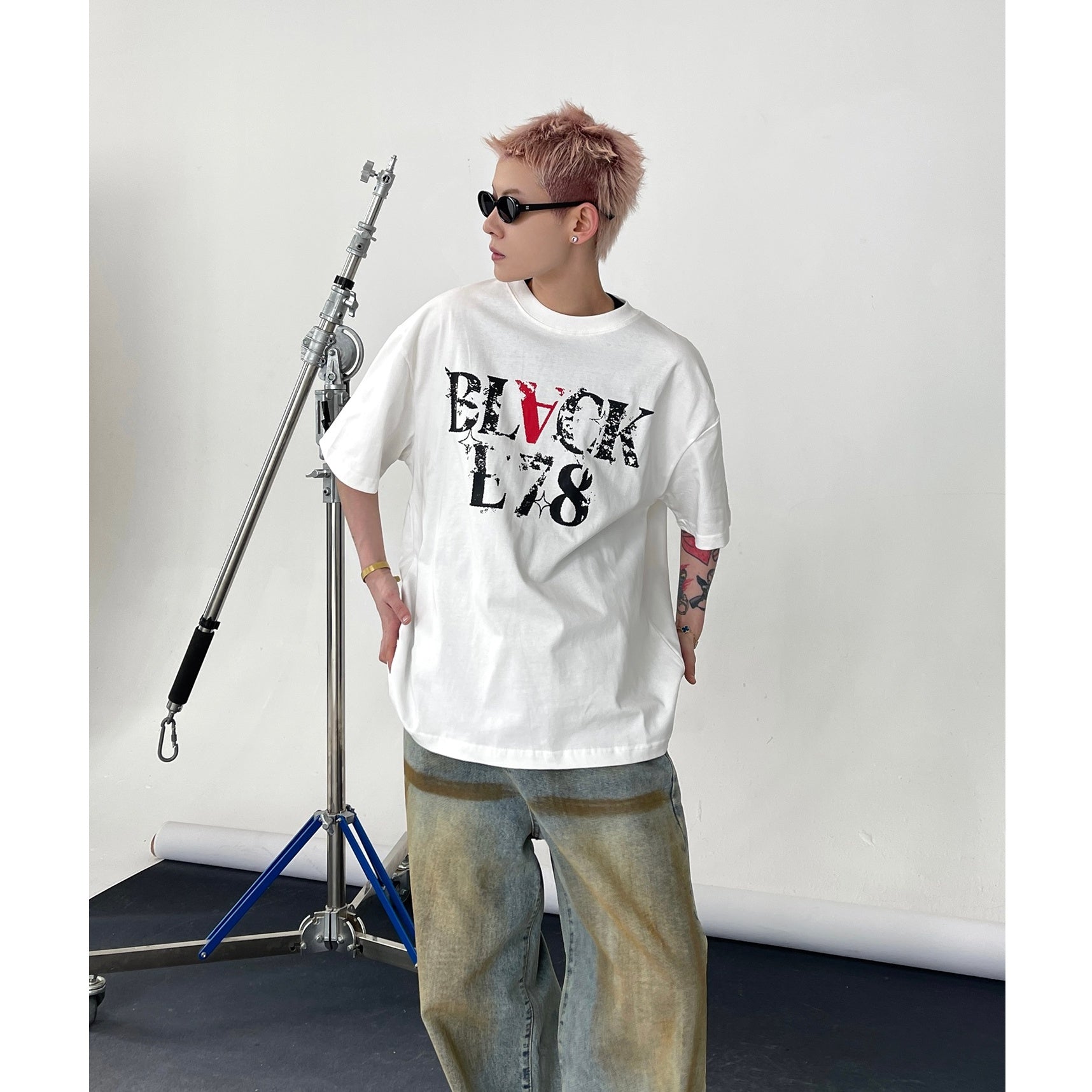 Rubbing Letter Print T-shirt EAT128