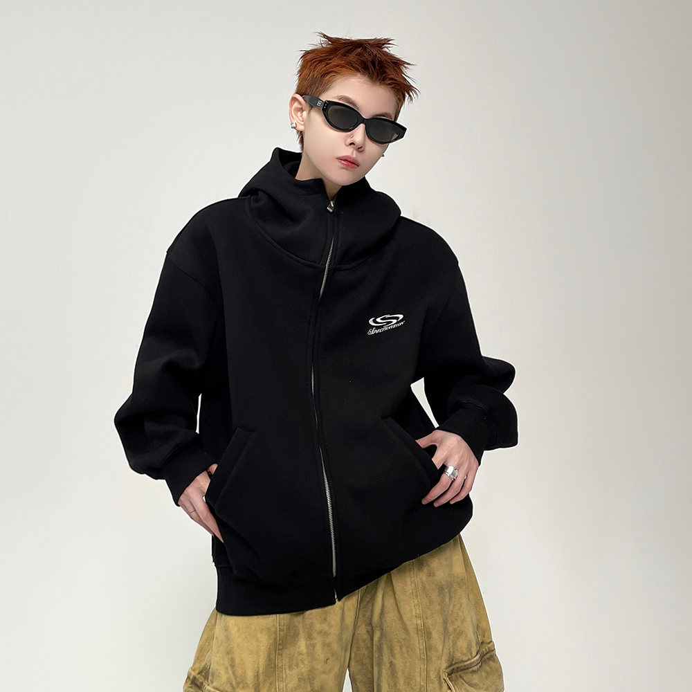 Monogram Embroidery High-neck ZIP-Up Hooded Parka EAT035