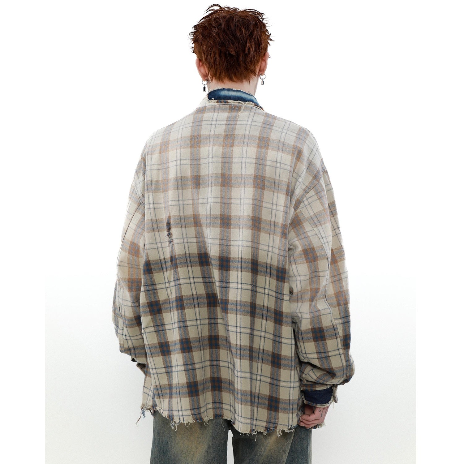 Gradient Plaid Long Sleeve Shirt Jacket MR013