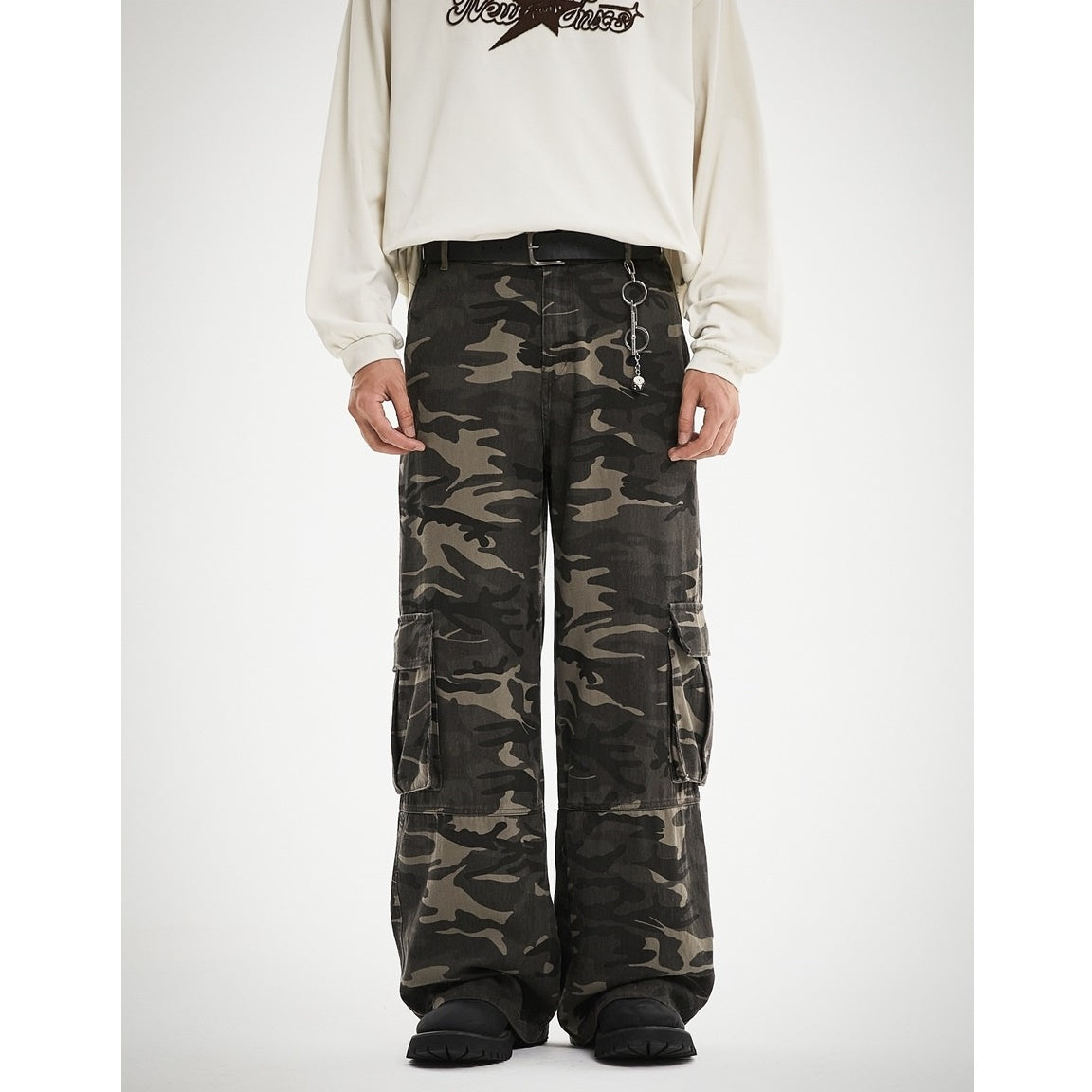 Camouflage Straight Switching Cargo Pants MB7184