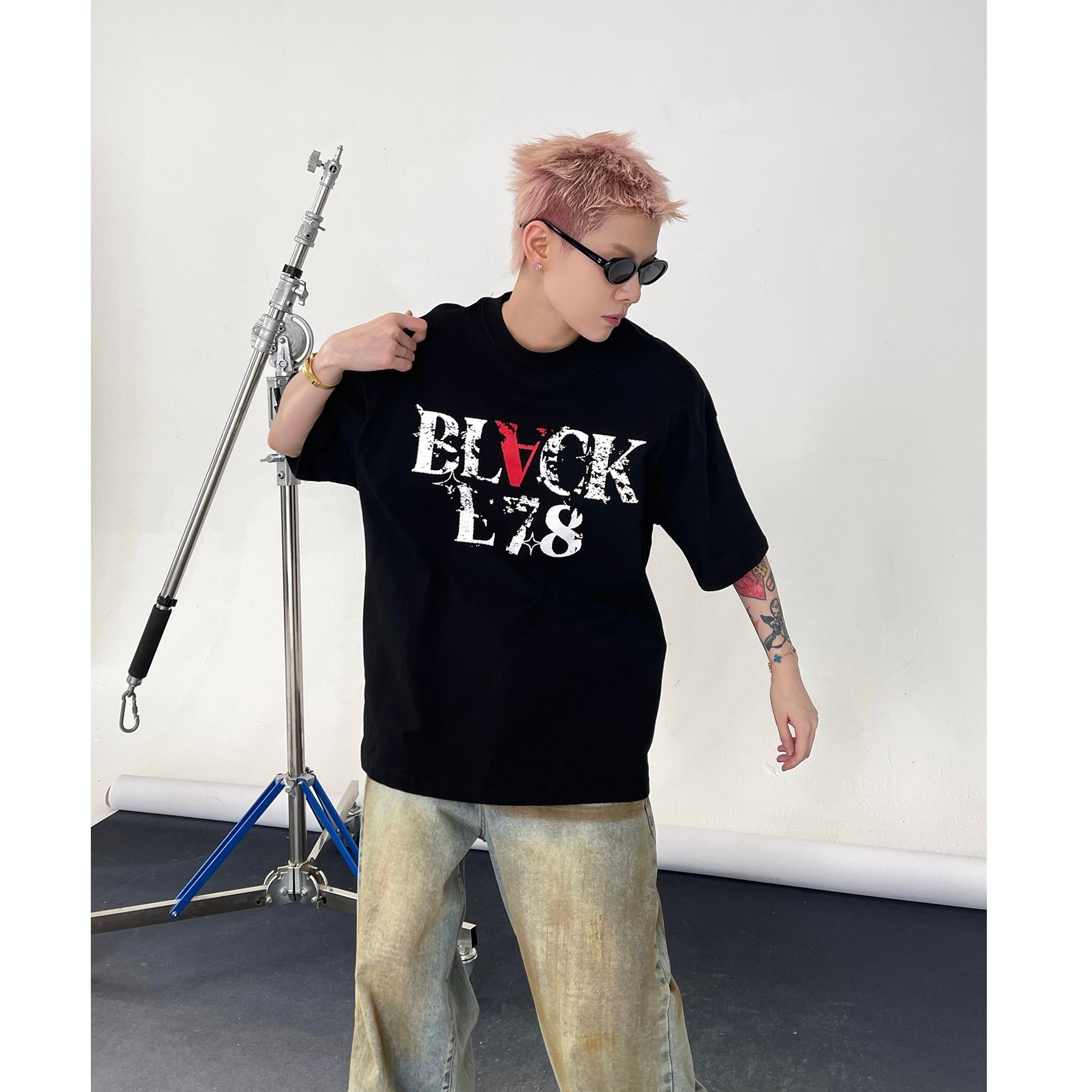 Rubbing Letter Print T-shirt EAT128
