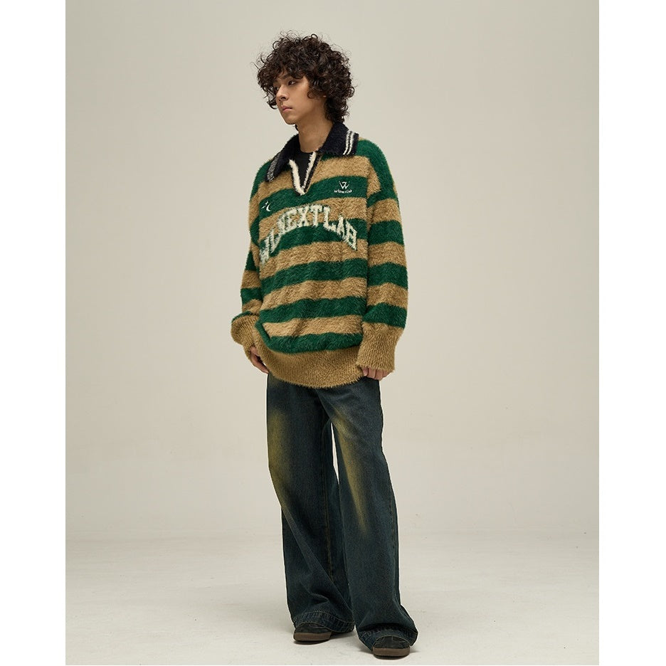 College Style Oversize Knitted Border Sweater MB7279