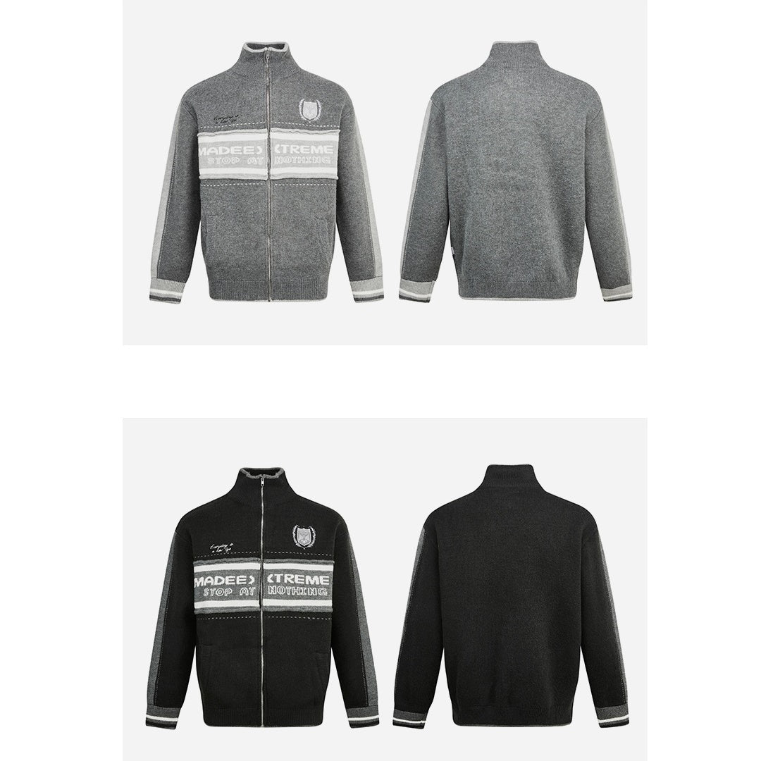 Switching Logo Design Zip-Up Knitted Jacket MB7204